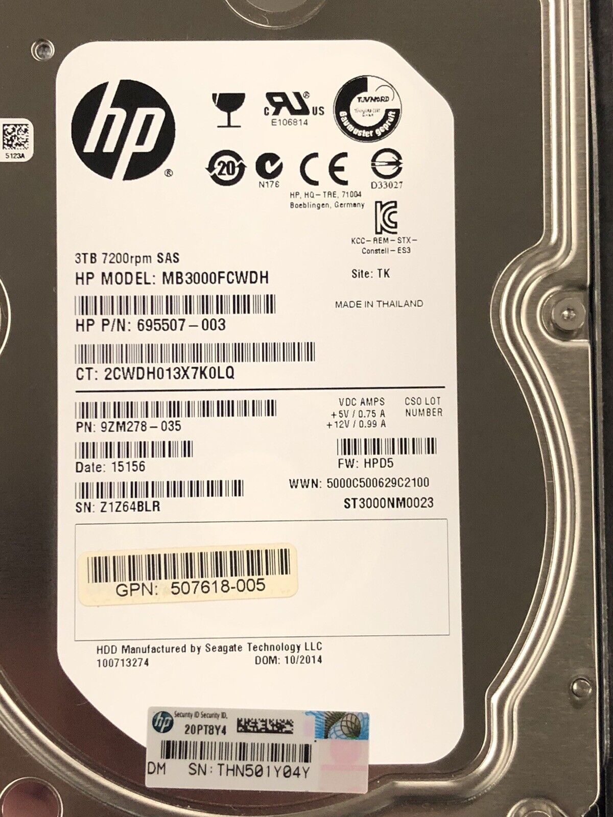 HP 625140-001 3TB SAS 6Gb/s 7.2K rpm 3.5" LFF MDL HDD Hard Disk Drive