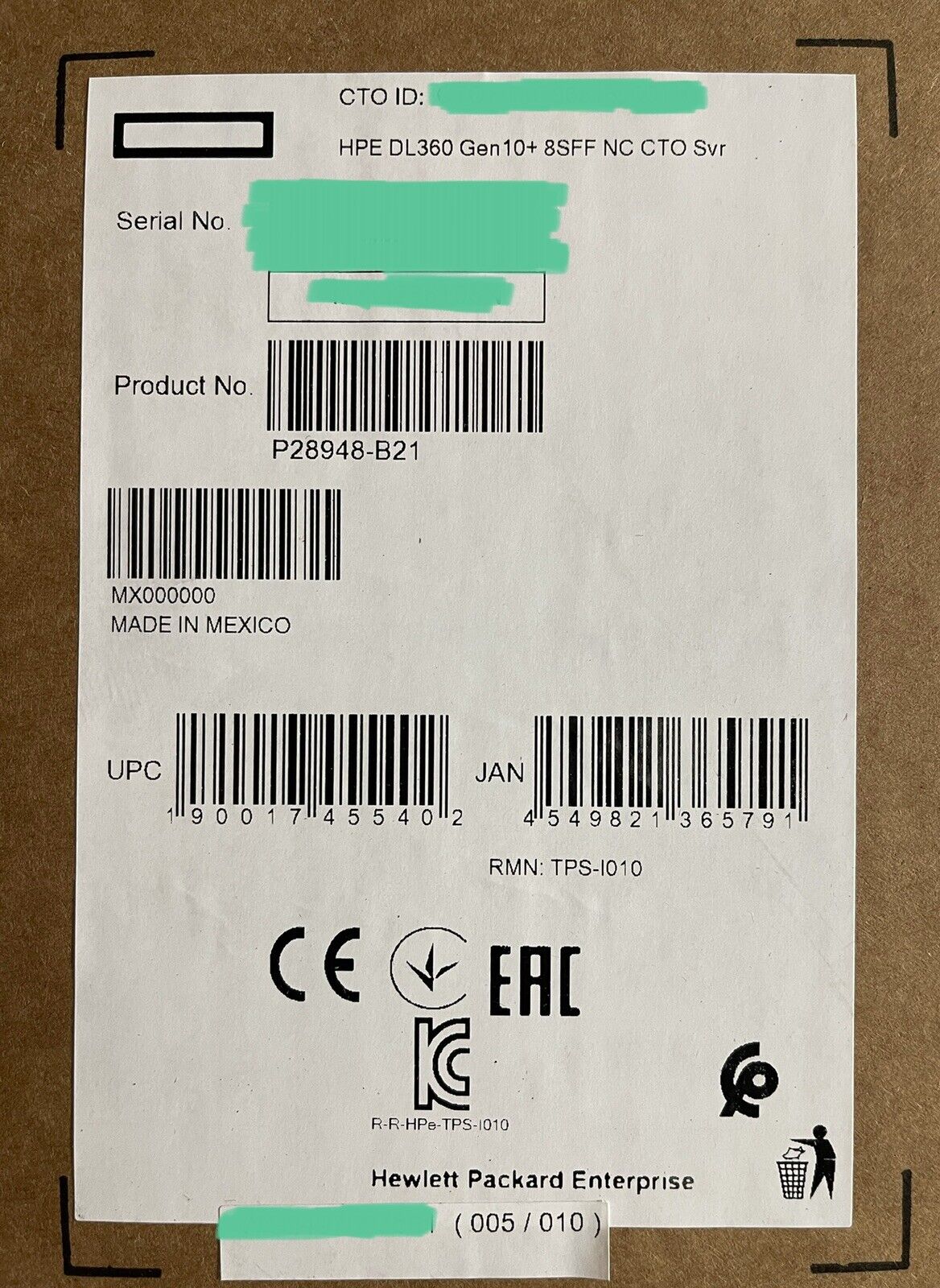 HPE DL360 Gen10+ Plus 2x Xeon 6354 36C 3GHz 64GB 10SFF MR416i-a 10x 2.4TB 10K.