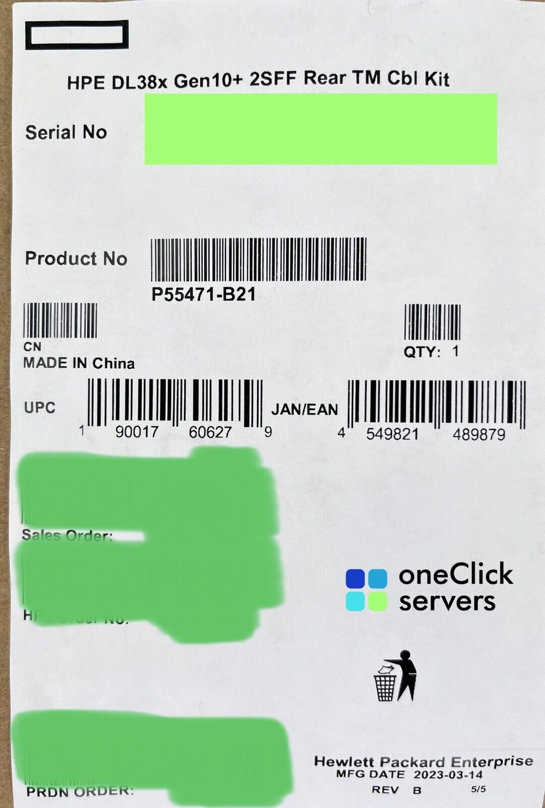 HPE ProLiant DL38x Gen10+ Plus 2SFF Rear TM Cbl Tri-Mode Cable Kit P55471-B21.