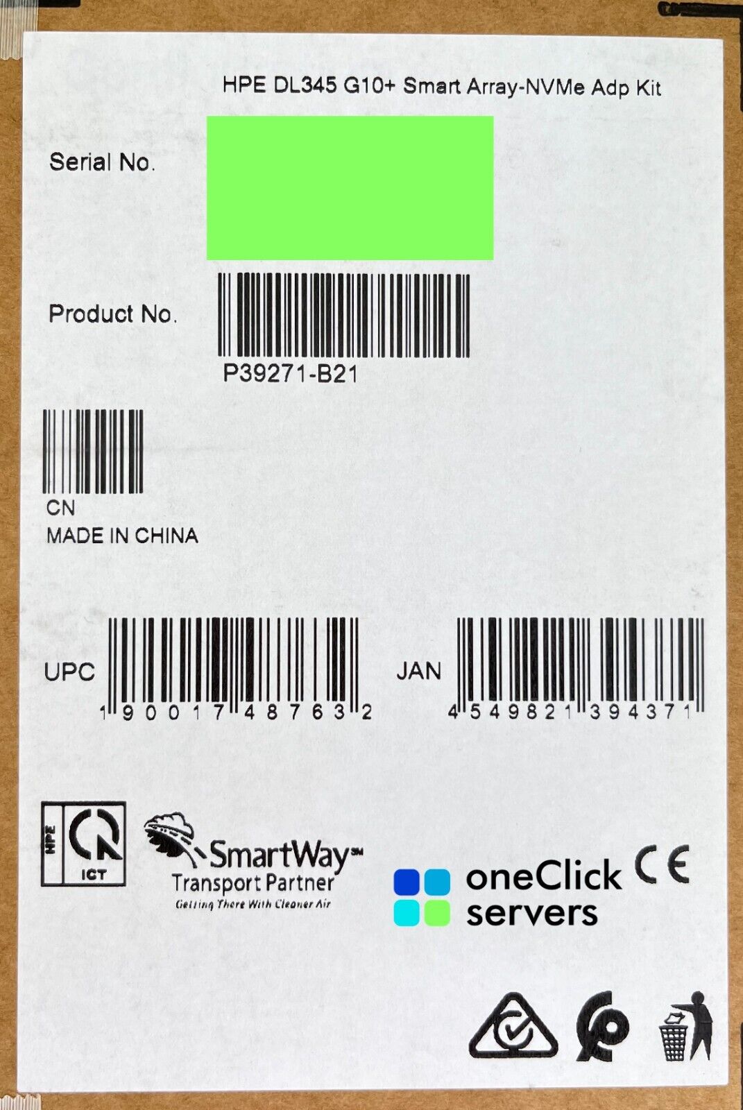 HPE ProLiant DL345 Gen10 Plus Smart Array to NVMe Adapter Kit AROC P39271-B21