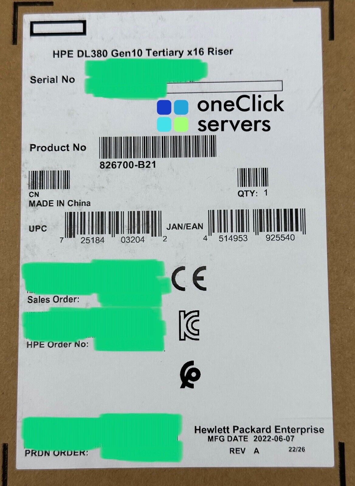 HPE DL38X DL380 DL385 Gen10 1x x16 PCI-e 3.0 Tertiary Riser Kit GPU 826700-B21.