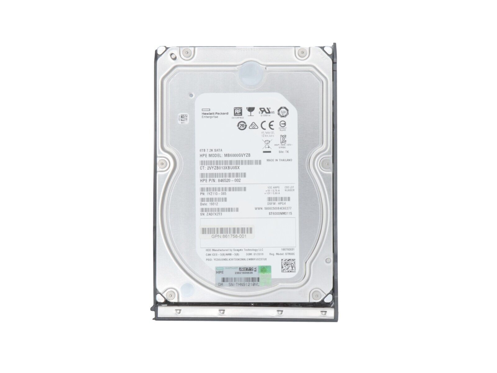 HPE 862134-001 6TB SAS 6Gb/s 7.2K rpm 3.5" LFF SC 512e HDD Hard Disk Drive