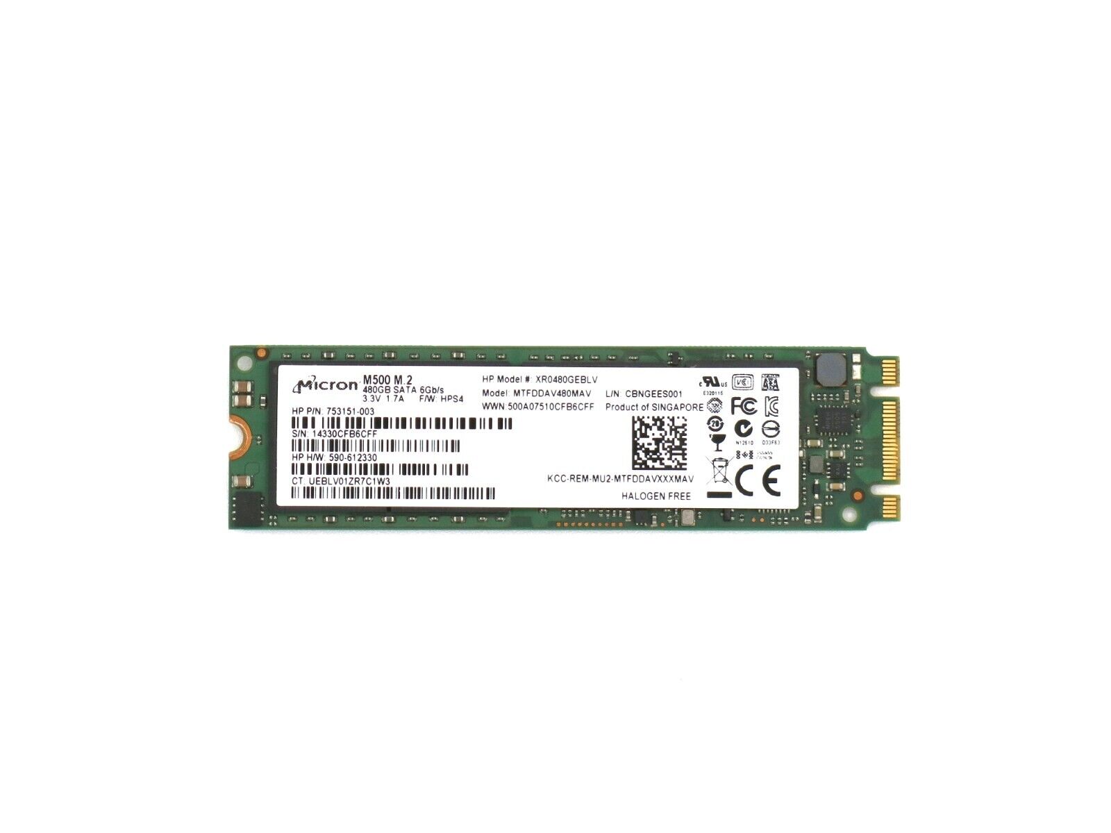 HPE 753151-003 Micron M500 480GB SATA 6G M.2 2280 SSD MLC 755511-001