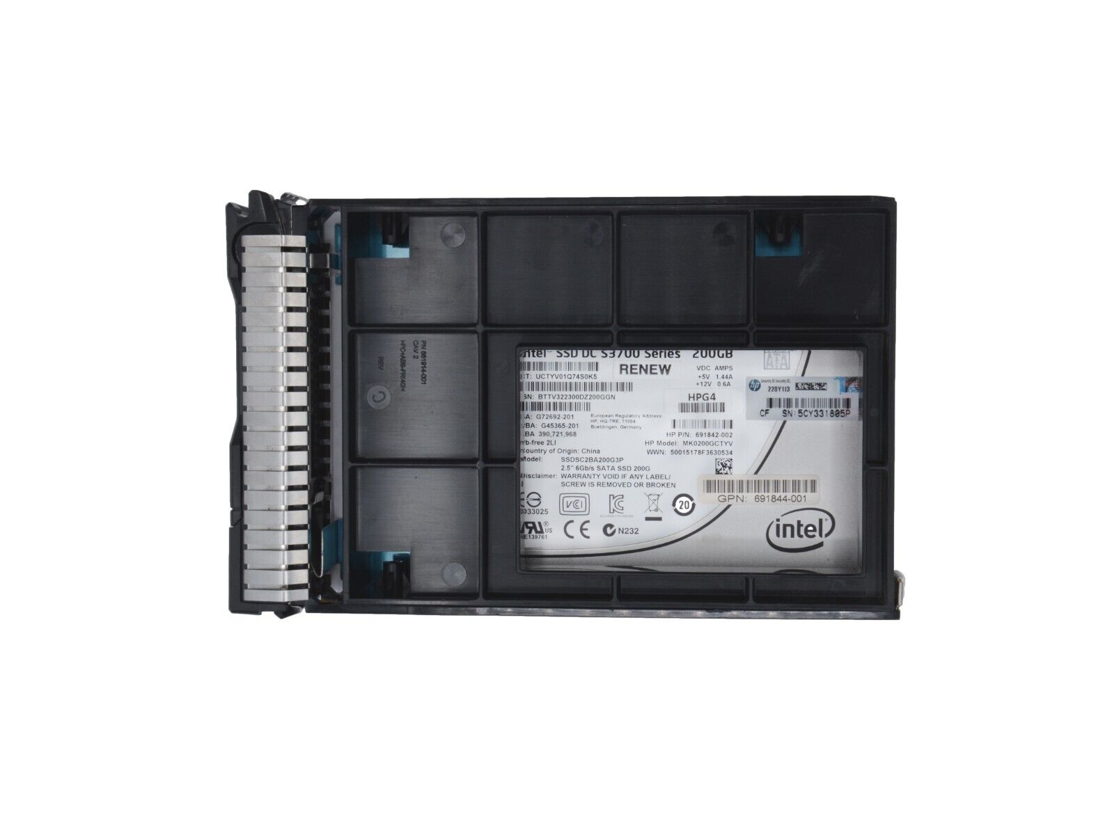 HPE Intel 692161-001 200GB SATA 6G LFF WI DS SSD 99% Remaining Endurance SC