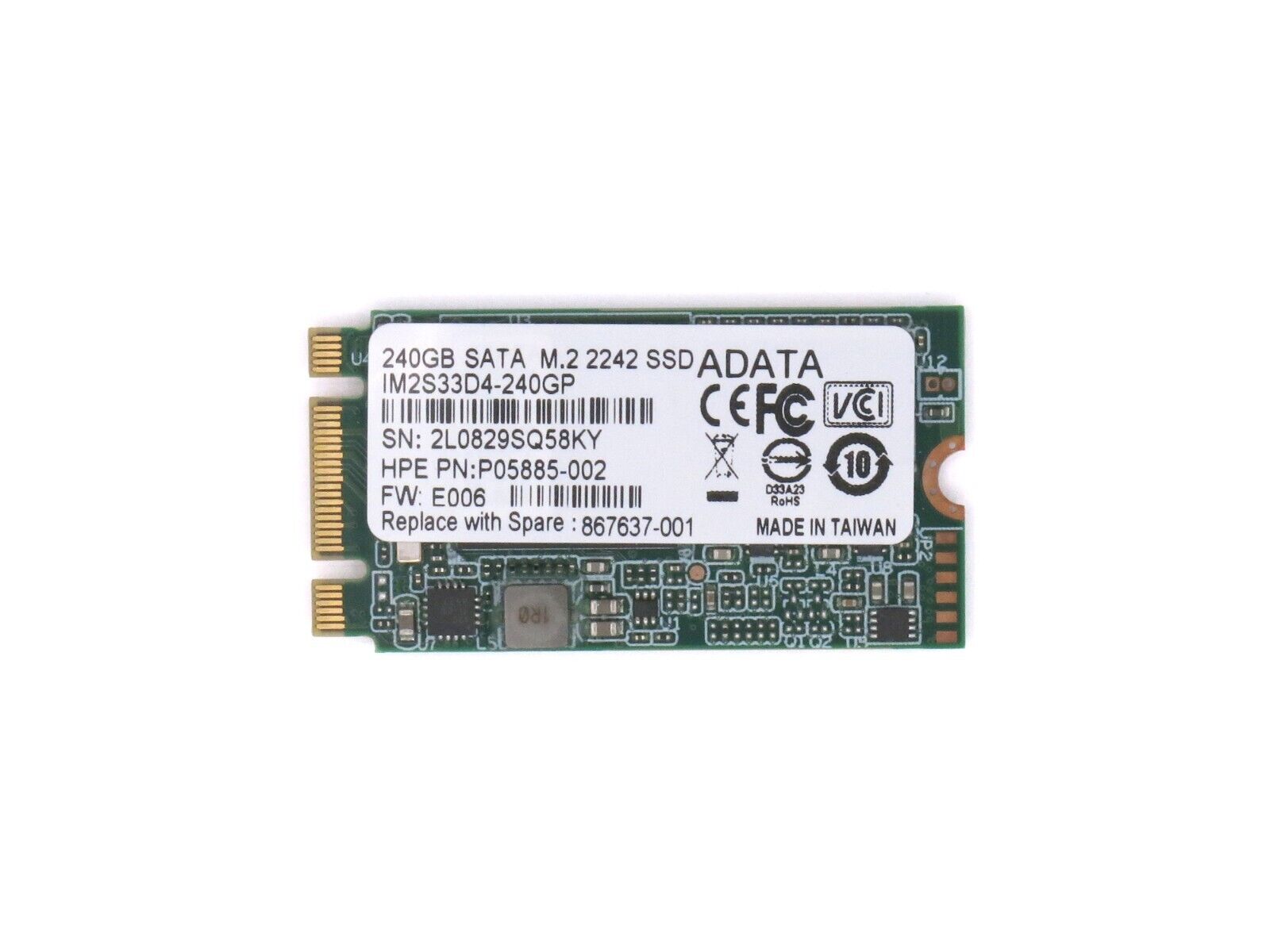 HPE 867637-001 ADATA 240GB SPS-DRV SSD M.2 2242 SATA 6G MLC P05885-002