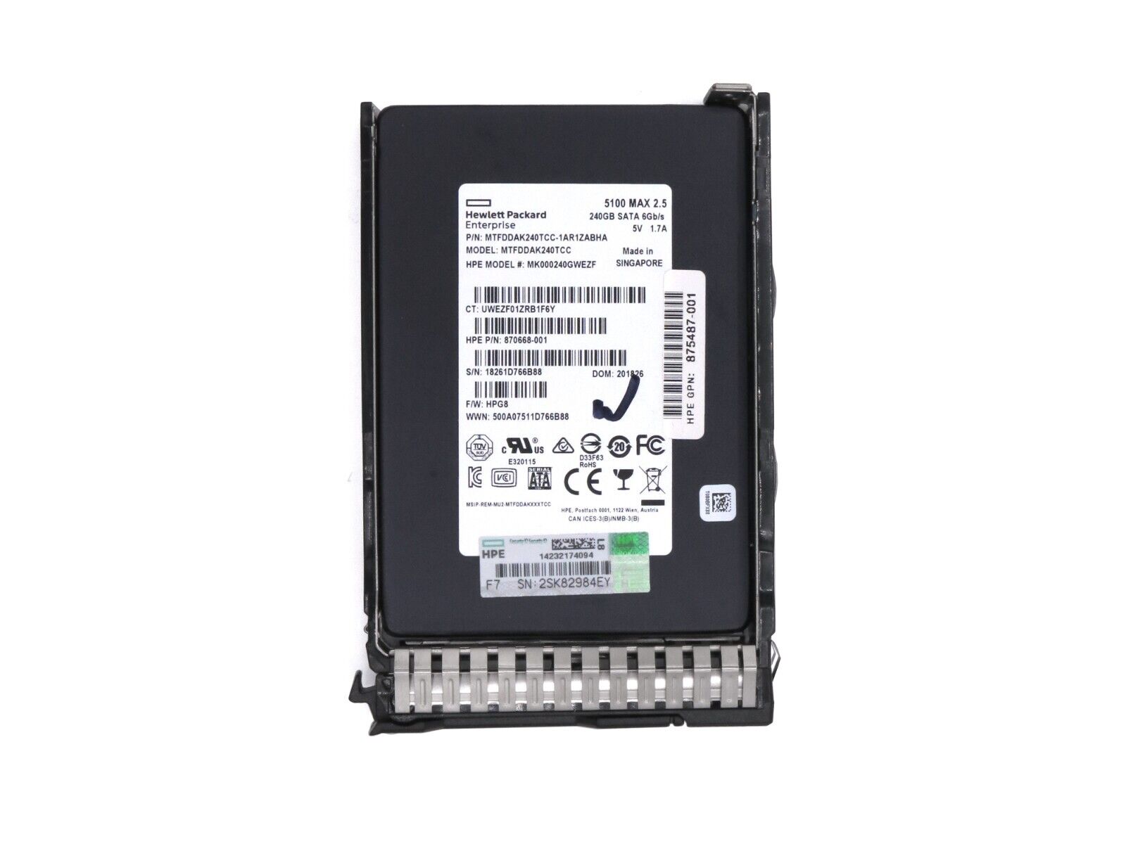 HPE 875703-001 240GB SATA 6G MU Mixed Use SFF TLC SC DS SSD 5DWPD 2200TBW