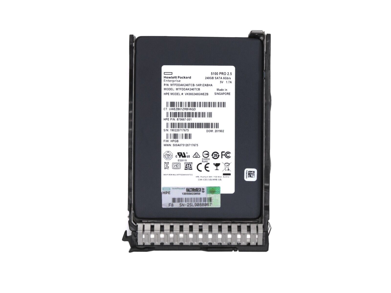 HPE 875652-001 240GB SATA 6G RI Read Intensive SFF TLC SC DS SSD 1.5DWPD 650TBW