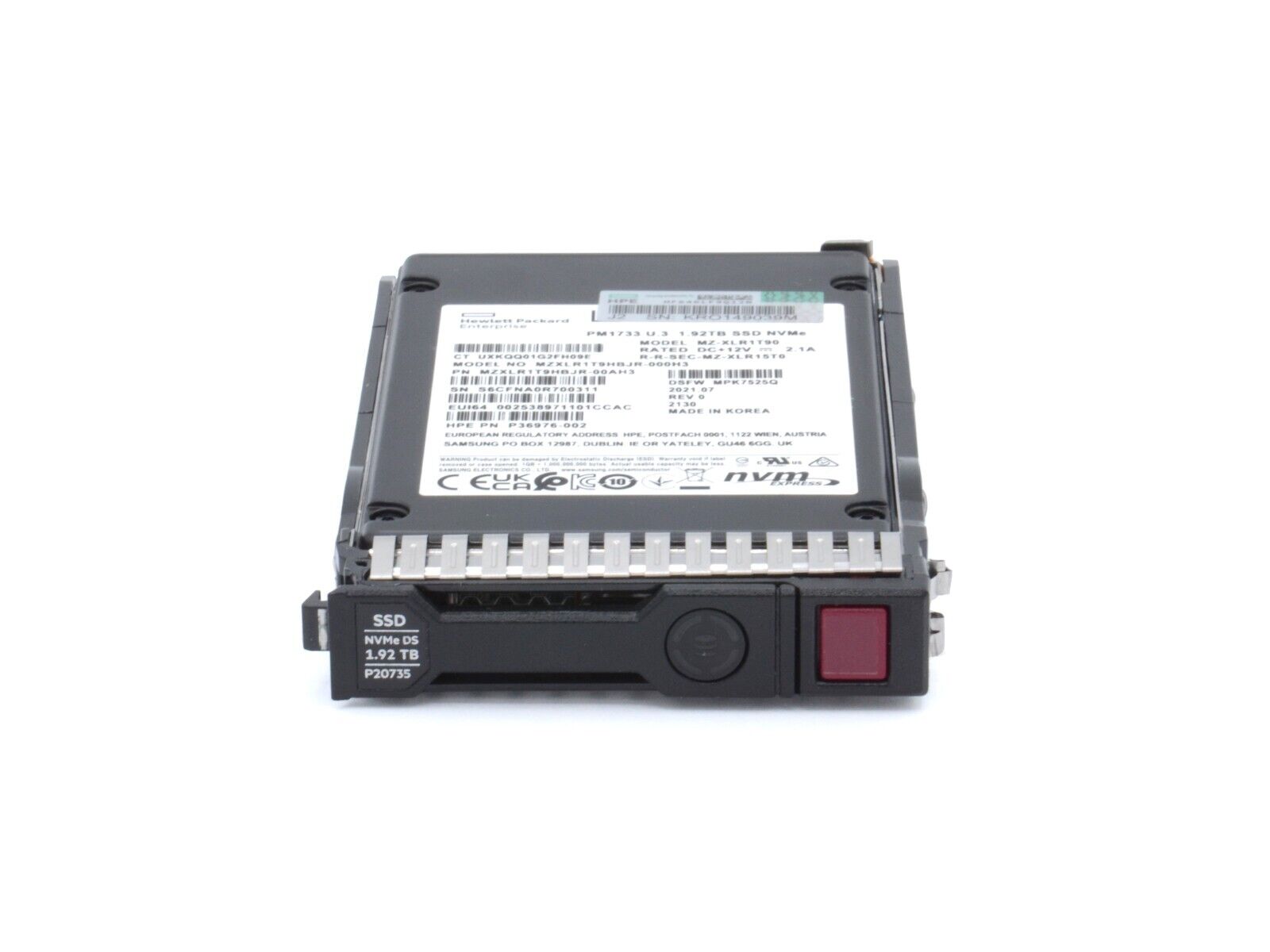 HPE P20735-001 1.92TB NVMe U.3 SSD Gen4 PCIe x4 High Performance RI 1DWPD SC SFF