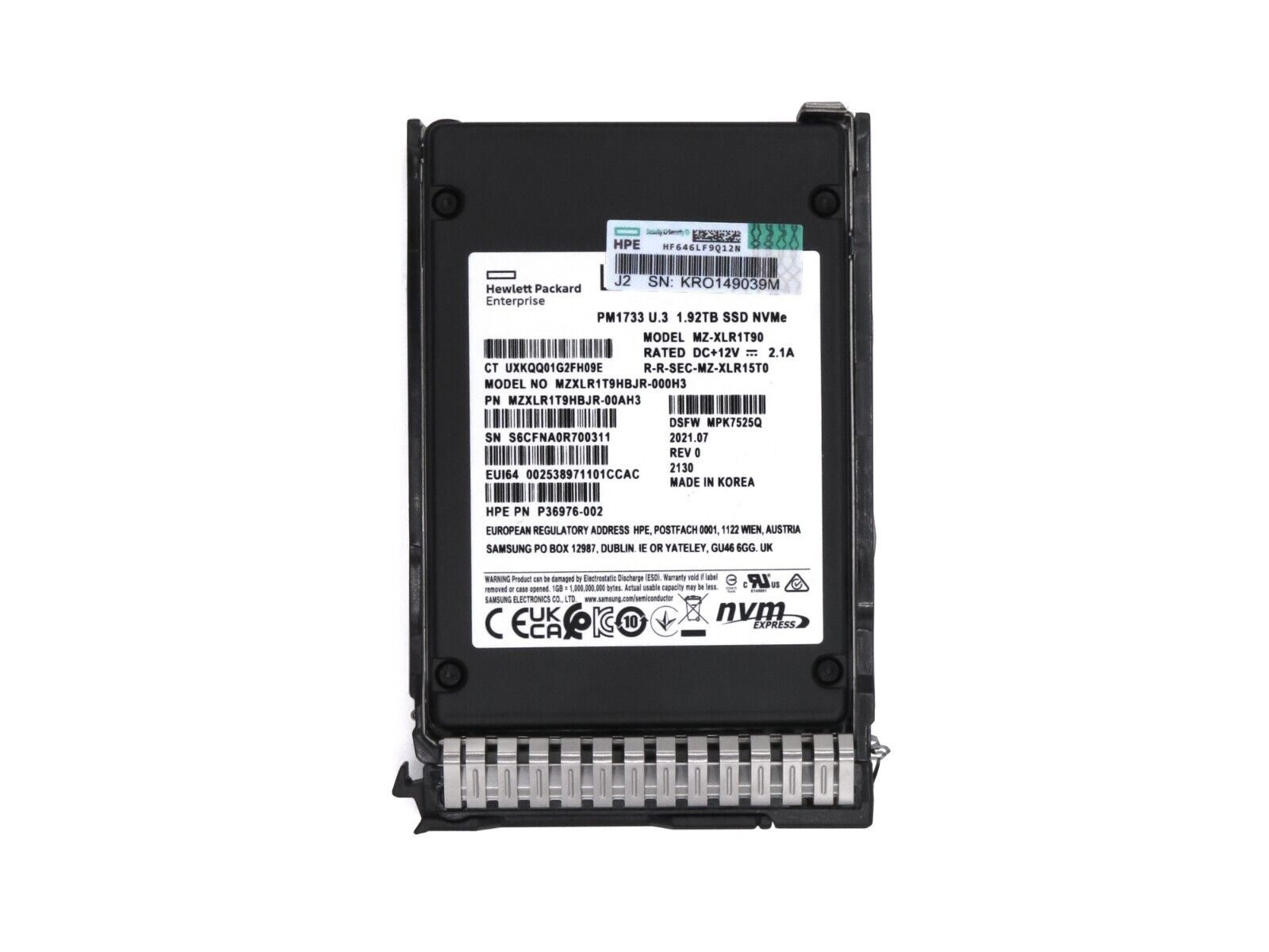 HPE P20735-001 1.92TB NVMe U.3 SSD Gen4 PCIe x4 High Performance RI 1DWPD SC SFF