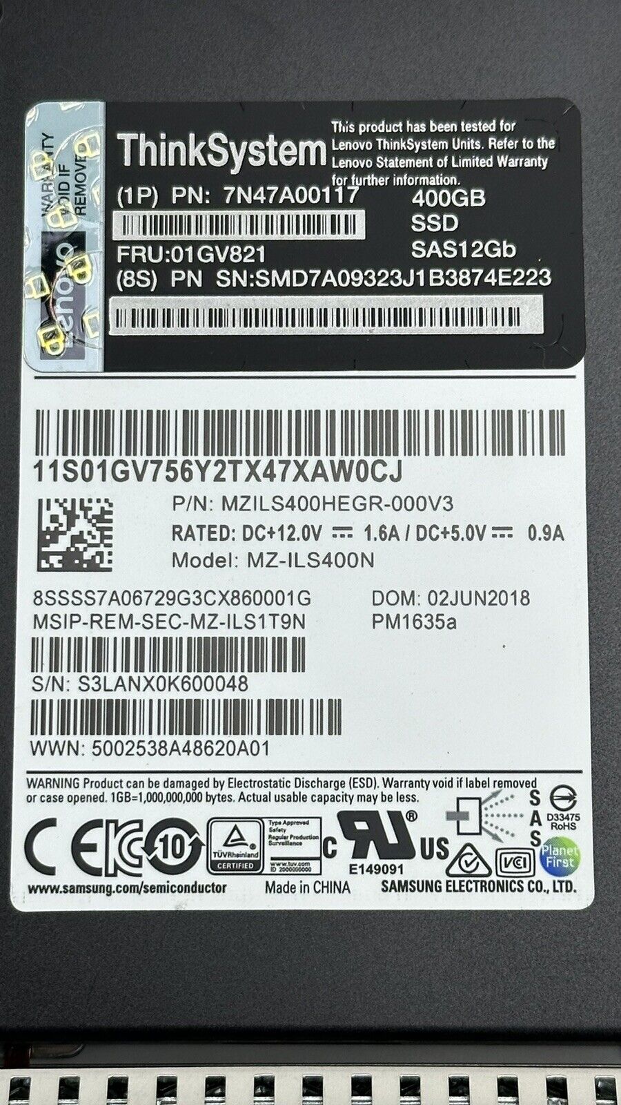 Lenovo 7N47A00117 400GB SAS 2.5" SFF Mixed Use MLC SSD Solid State Drive