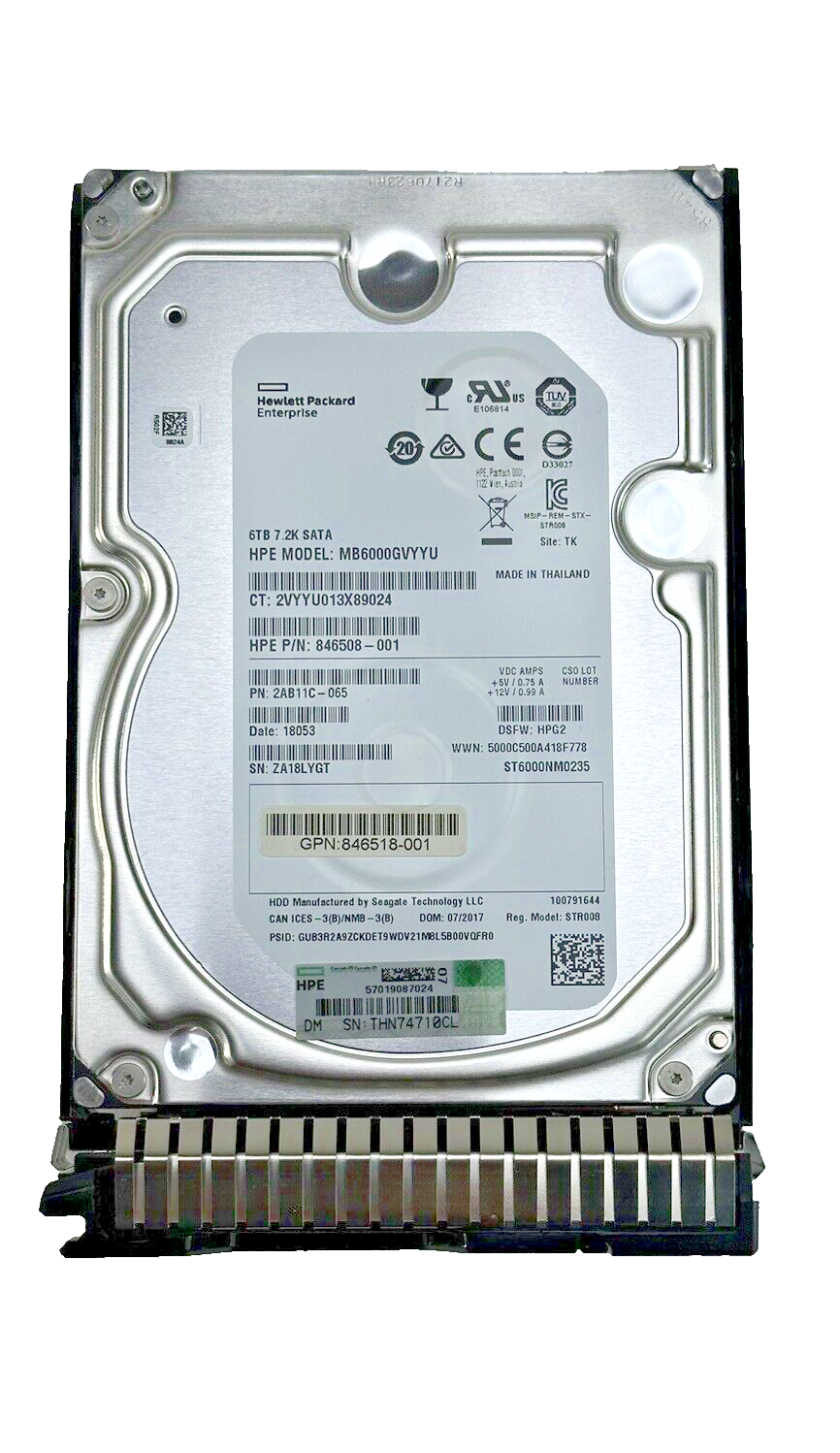 HPE 6TB SATA LFF HDD 7.2K 6G SC 3.5 Hard Drive 846608-001 Gen8, Gen9, Gen10