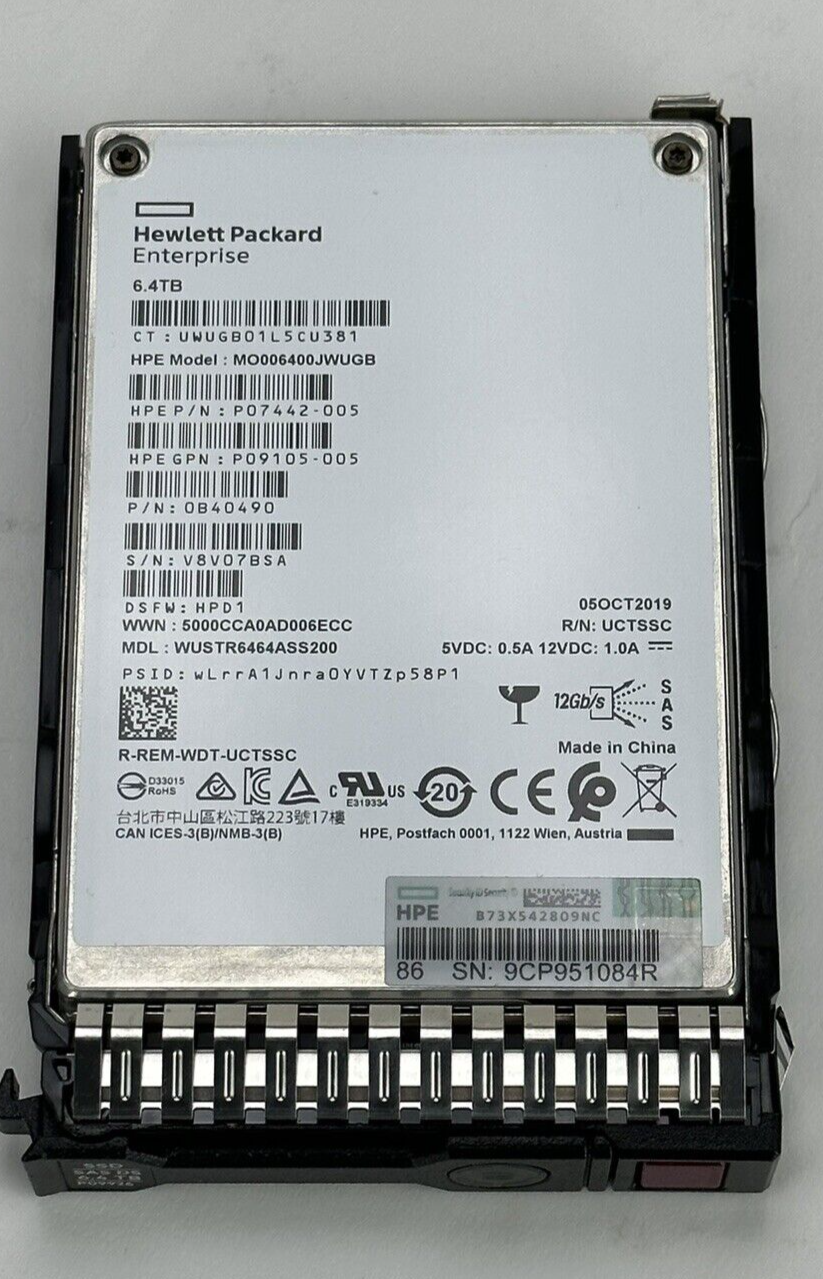 HPE 6.4TB 12G SAS MU SFF 2.5 SC SSD HP 35TBW 3DWPD Mixed Use Solid State