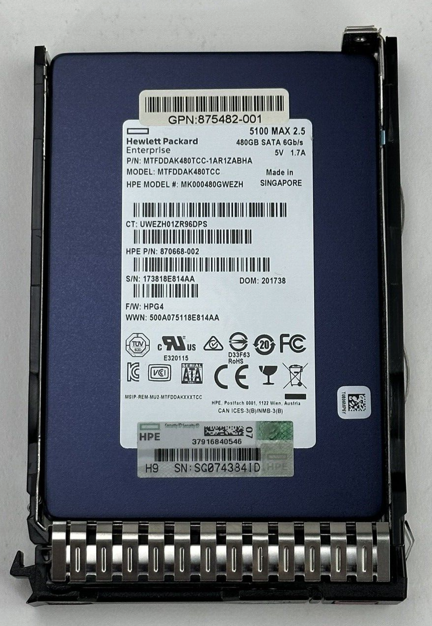 99.9% HPE 480GB SATA Mixed Use SFF 2.5 SC MV SSD Solid State Drive G8 Gen9 Gen10