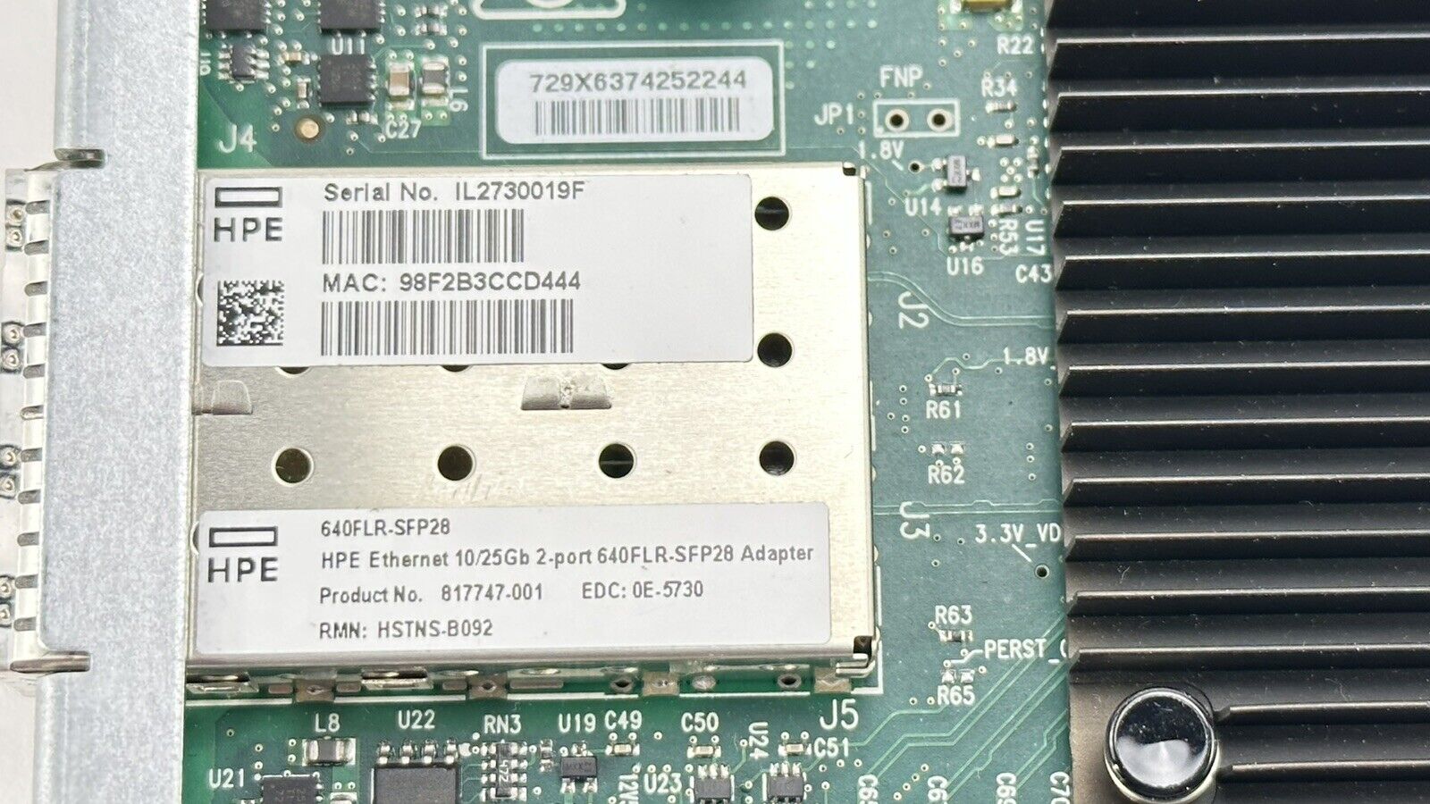 HPE 640FLR-SFP28 Ethernet 10/25Gb 2-port SFP FLR NIC Adapter G8 G9 Gen10