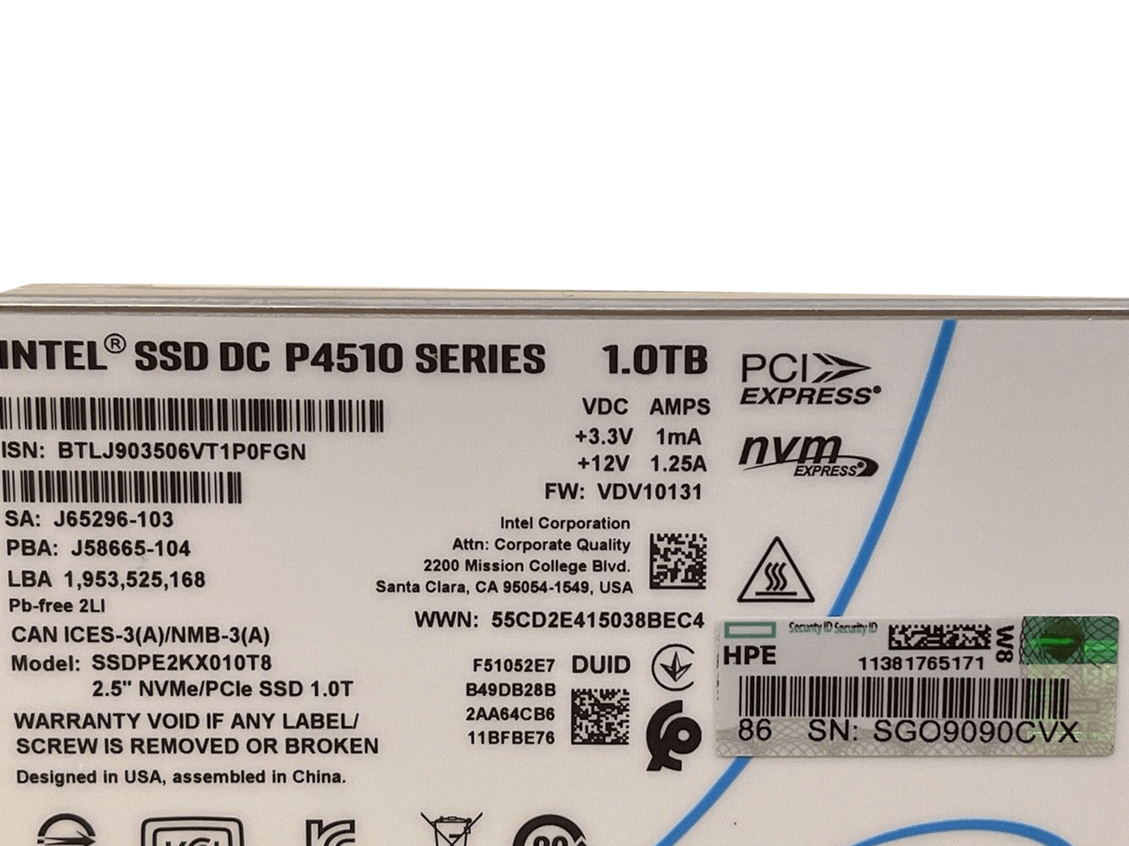 HPE P13641-001 HPE 1TB U.2 NVMe 2.5" SFF Read Intensive TLC SSD Solid State Drive