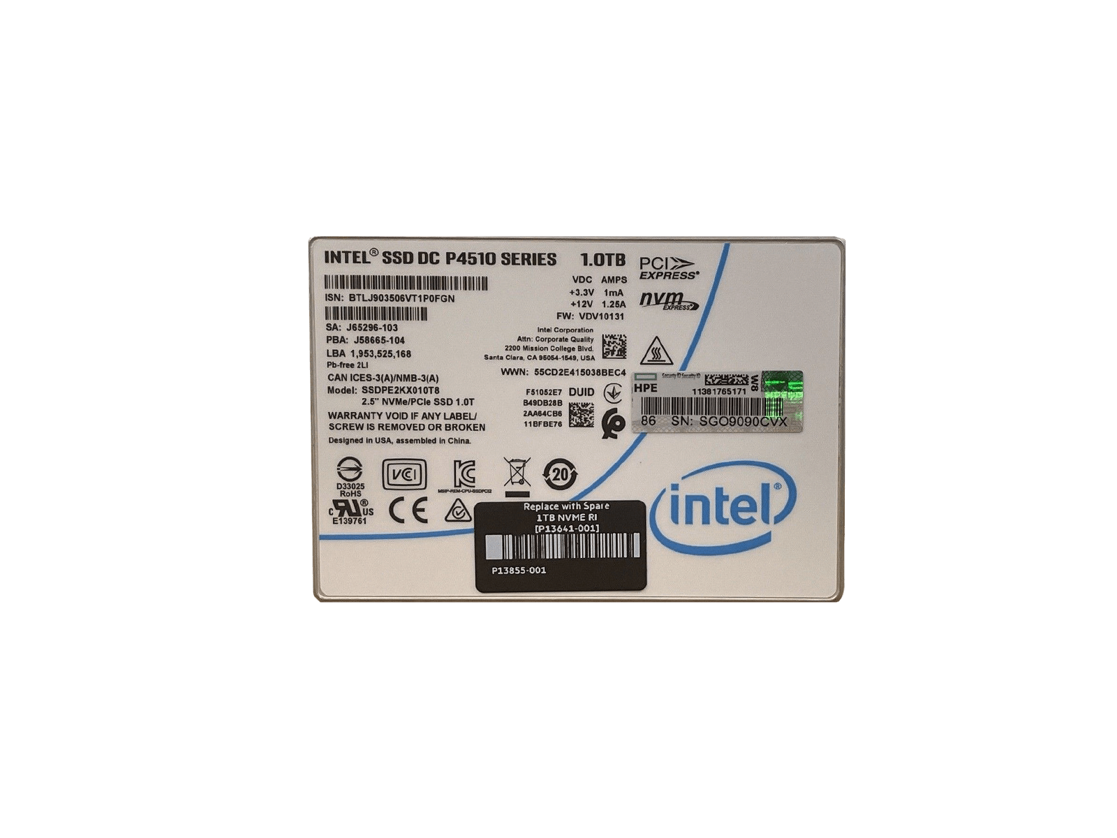 HPE P13641-001 HPE 1TB U.2 NVMe 2.5" SFF Read Intensive TLC SSD Solid State Drive