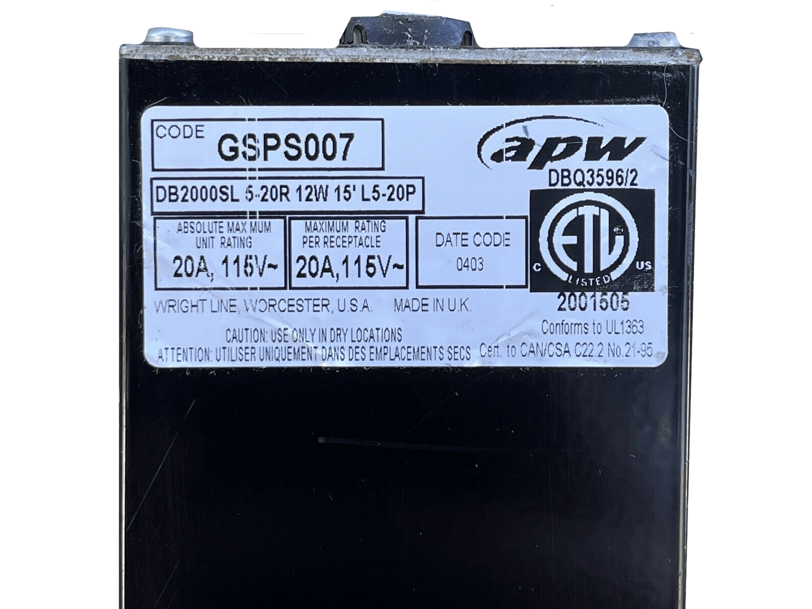 APW Write Line GSPS007 PDU Power Strip 20A 12x 5-20R outlets 120V L5-20P 15 feet.