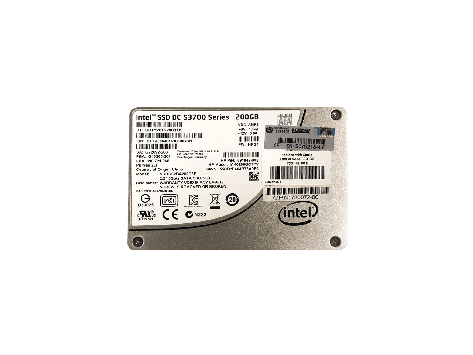 HP 730148-001 200GB SATA 6Gb/s 2.5" SFF Write Intensive MLC SSD Solid State Drive