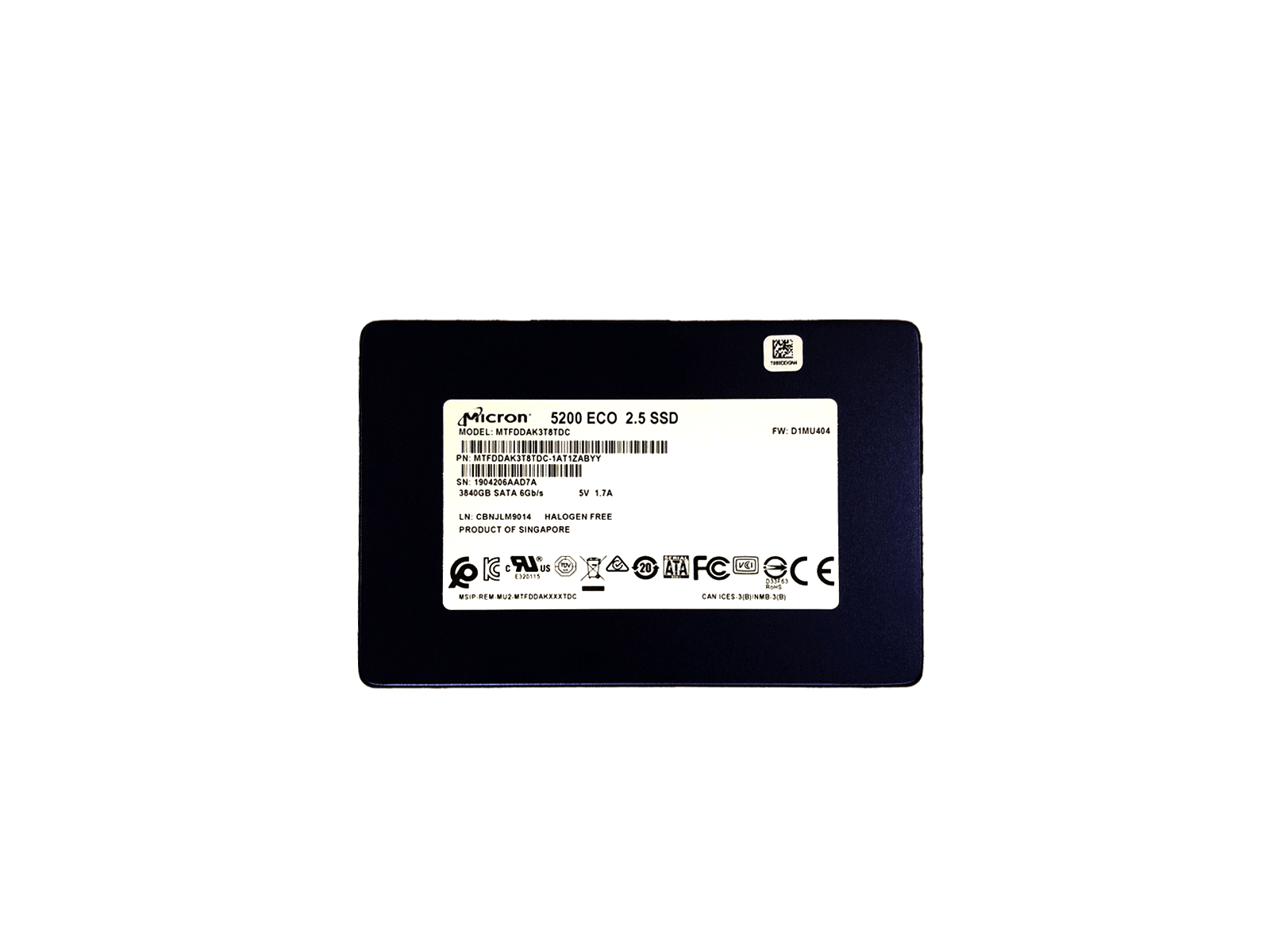 Micron MTFDDAK3T8TDC 3.84TB SATA 6Gb/s 2.5" SFF Read Intensive TLC SSD Solid State Drive