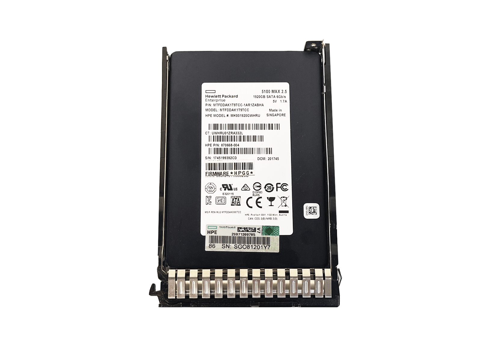 HPE 875867-001 1.92TB SATA 6Gb/s 2.5" SFF Mixed Use SC TLC SSD Solid State Drive