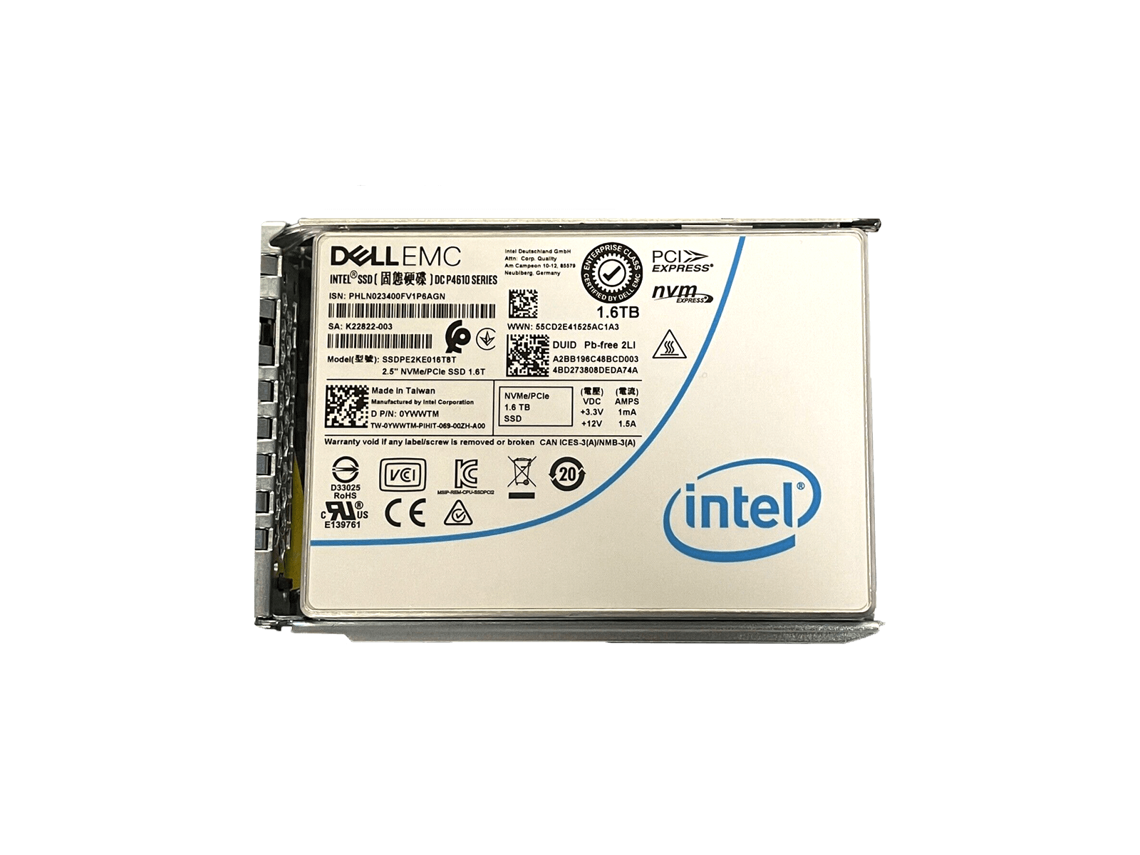 Dell 0YWWTM 1.6TB U.2 NVMe 2.5" SFF Mixed Use TLC SSD Solid State Drive