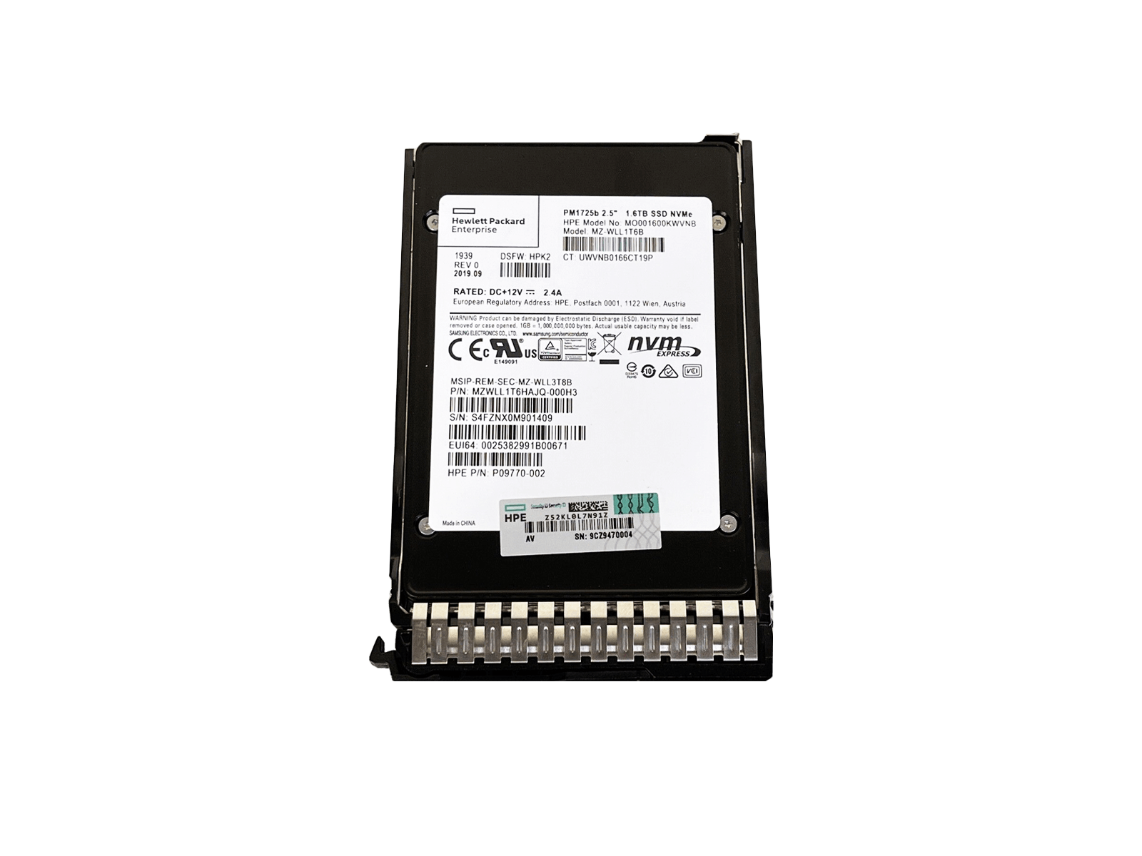 HPE P10470-001 1.6TB U.2 NVMe 2.5" SFF Mixed Use SCN MLC SSD Solid State Drive