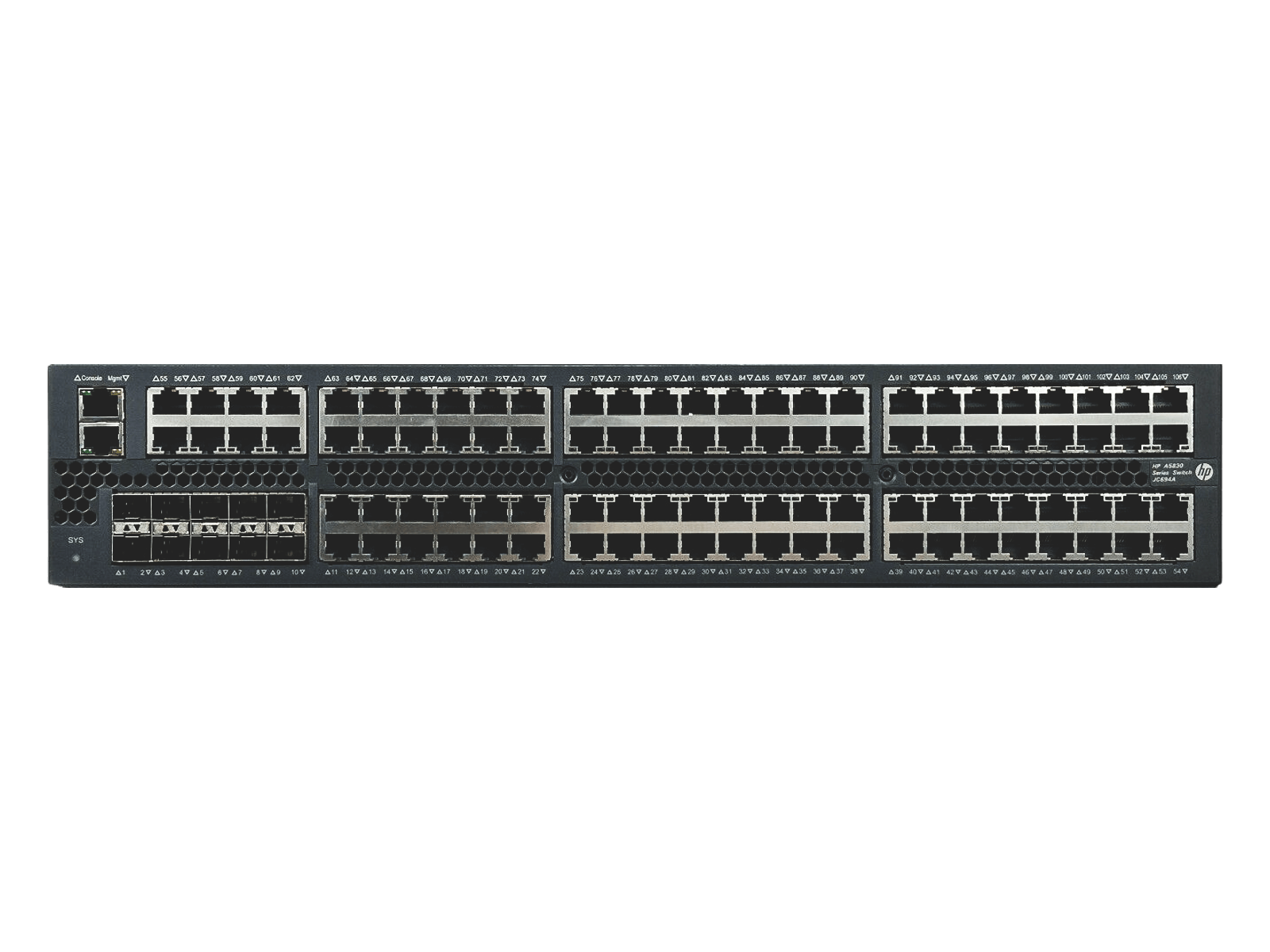 HPE JC694A FlexFabric A5830AF 96G Ethernet Switch 96x 1GbE RJ45 10x 10GbE SFP+ PSU Ears.