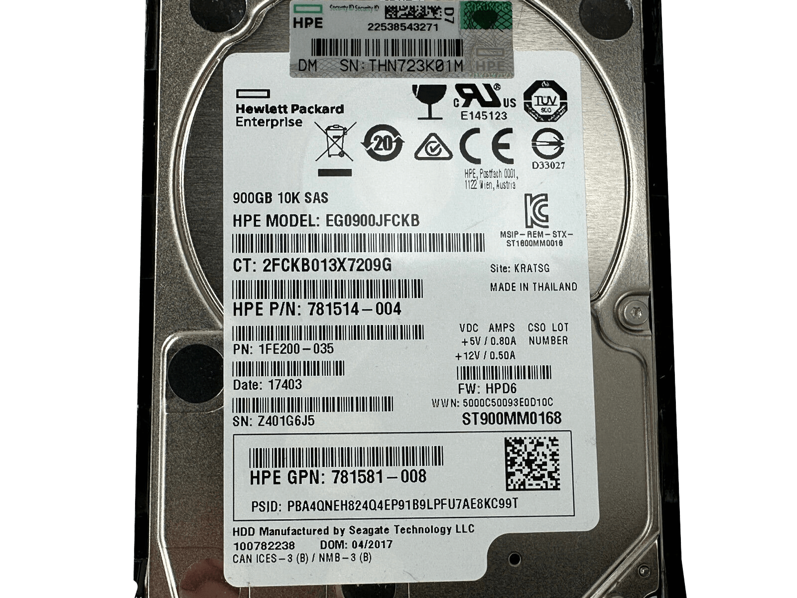 HPE 785411-001 900GB SAS 12Gb/s 10K rpm 2.5" SFF SC HDD Hard Disk Drive