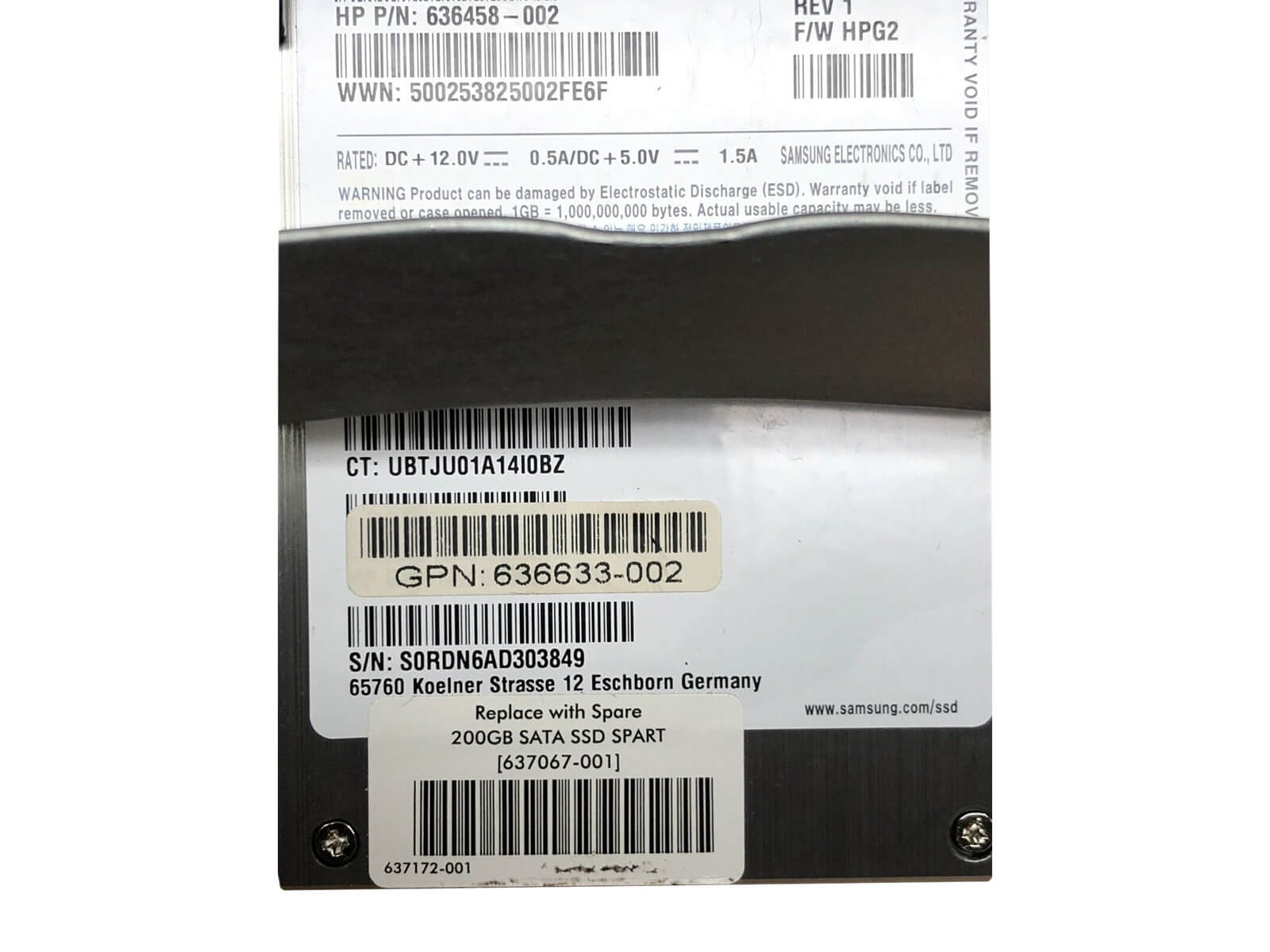 636458-002 200GB SATA 2.5" SFF MLC SSD Solid State Drive