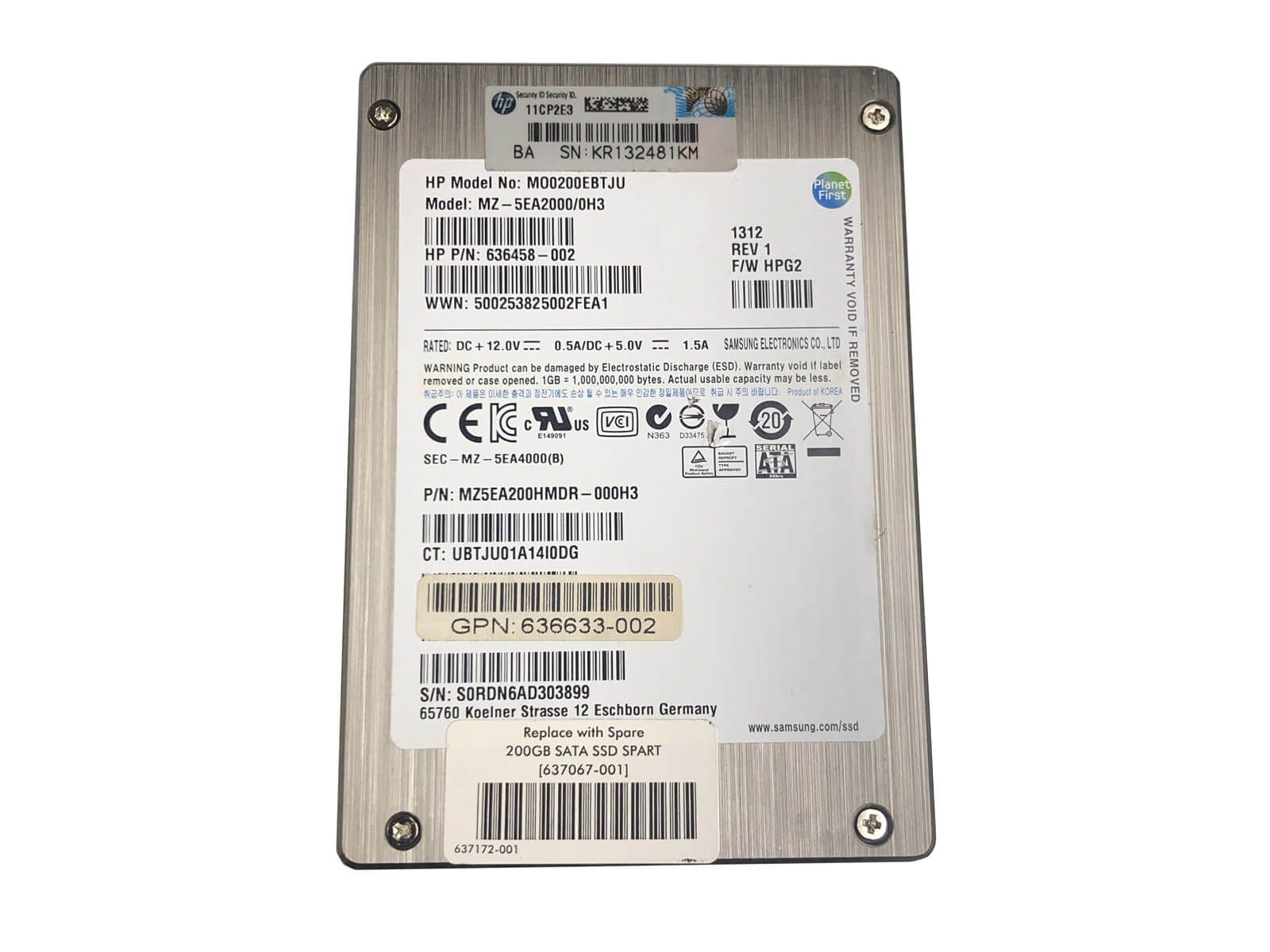 HP 637067-001 200GB SATA 2.5" SFF MLC SSD Solid State Drive