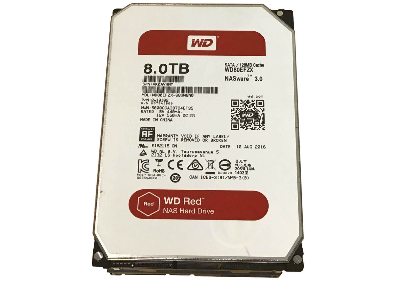 WD 2W10102 Red 8TB NAS SATA CMR Hard Drive NASware 3.0 Wiped Tested WD80EFZX
