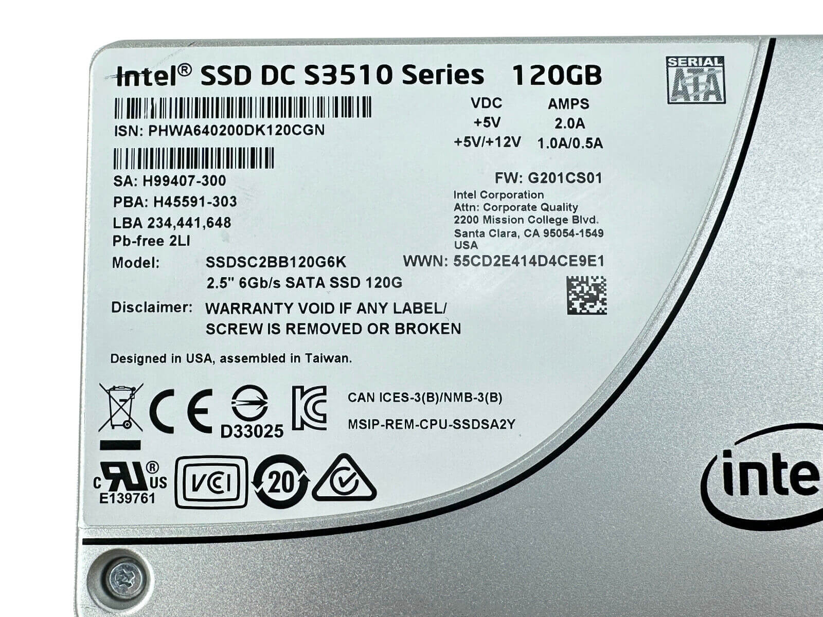 Intel  120GB SATA 2.5" SFF Read Intensive MLC SSD Solid State Drive