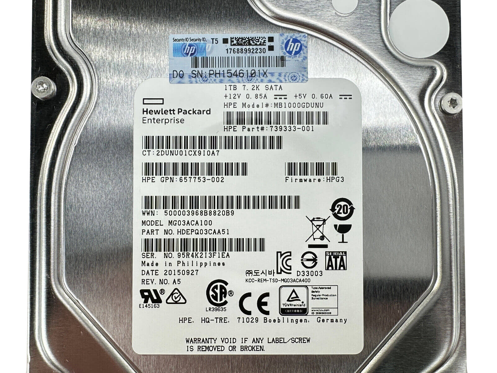 HPE 739333-001 1TB SATA 6Gb/s 7.2K rpm 3.5" LFF RW 512n HDD Hard Disk Drive