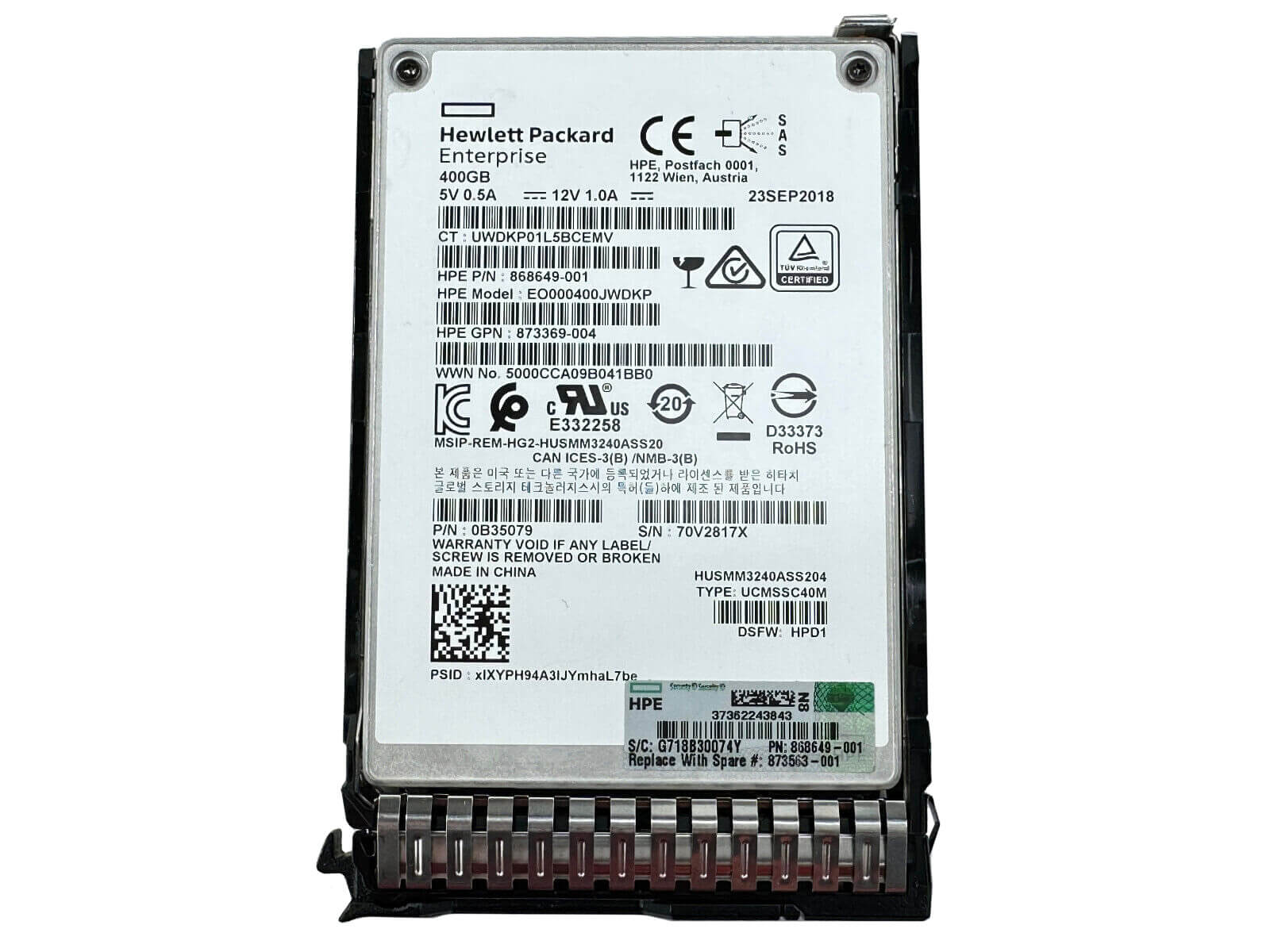 HPE 873563-001 400GB SAS 2.5" SFF Write Intensive SC MLC SSD Solid State Drive