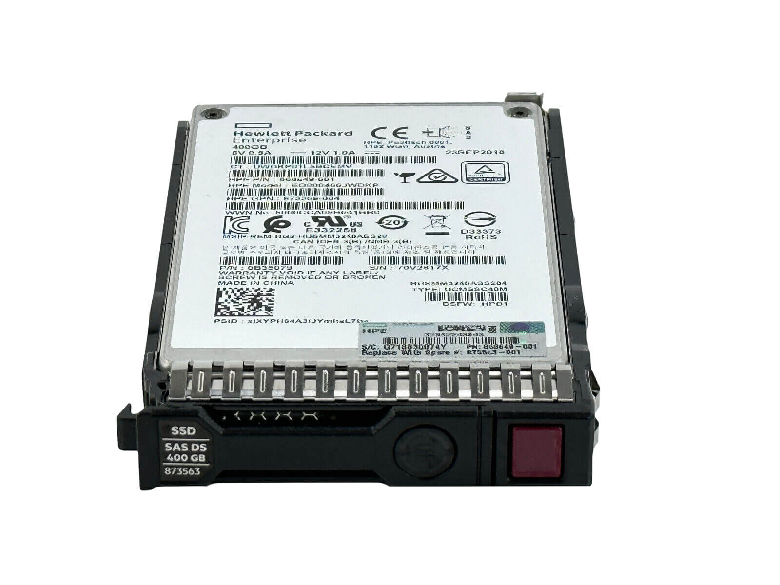 HPE 873563-001 400GB SAS 2.5" SFF Write Intensive SC MLC SSD Solid State Drive