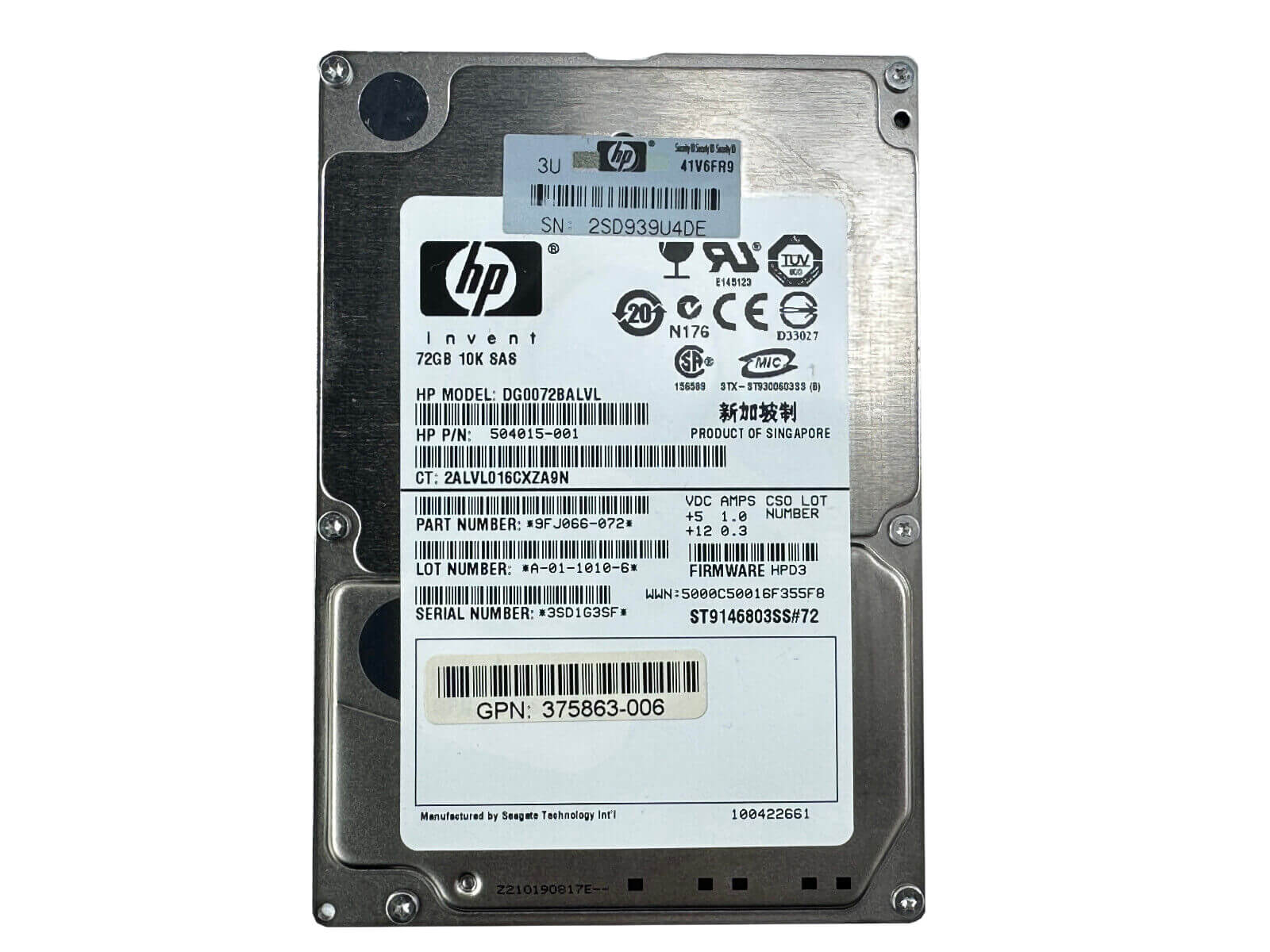 HPE 504015-001 72GB SAS 3Gb/s 10K rpm 2.5" SFF 512n HDD Hard Disk Drive