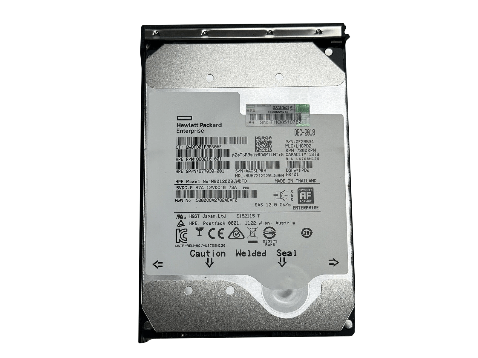 HPE 882398-001 12TB SAS 12Gb/s 7.2K rpm 3.5" LFF LP 512e HDD Hard Disk Drive