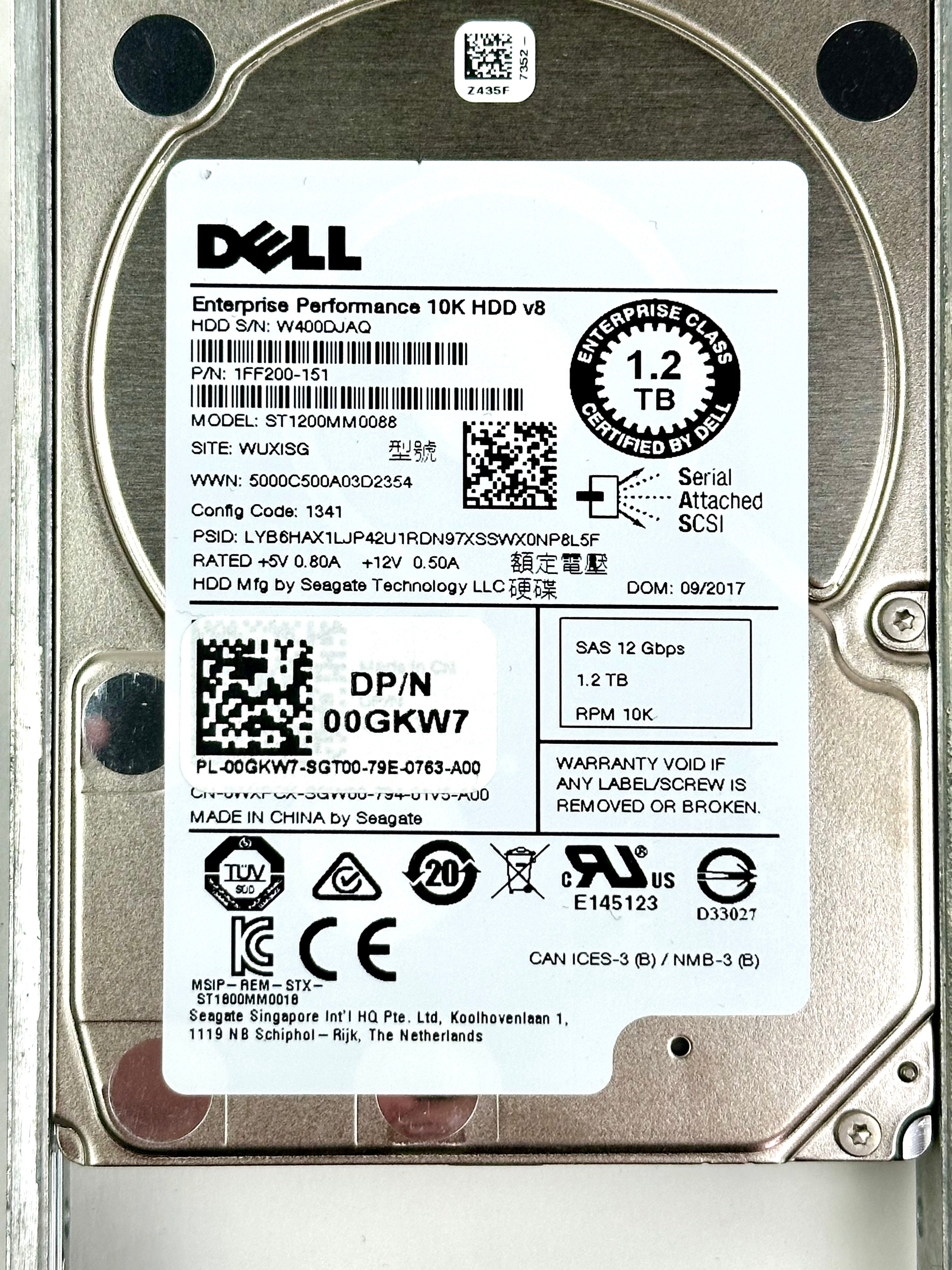 Dell 00GKW7 1.2TB SAS 12Gb/s 10K rpm 2.5" SFF HDD Hard Disk Drive