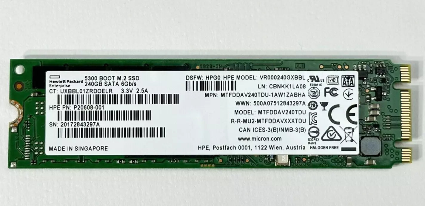 HPE Micron 5300 240GB 6G SATA M.2 2280 SSD 5300B RI Read Intensive