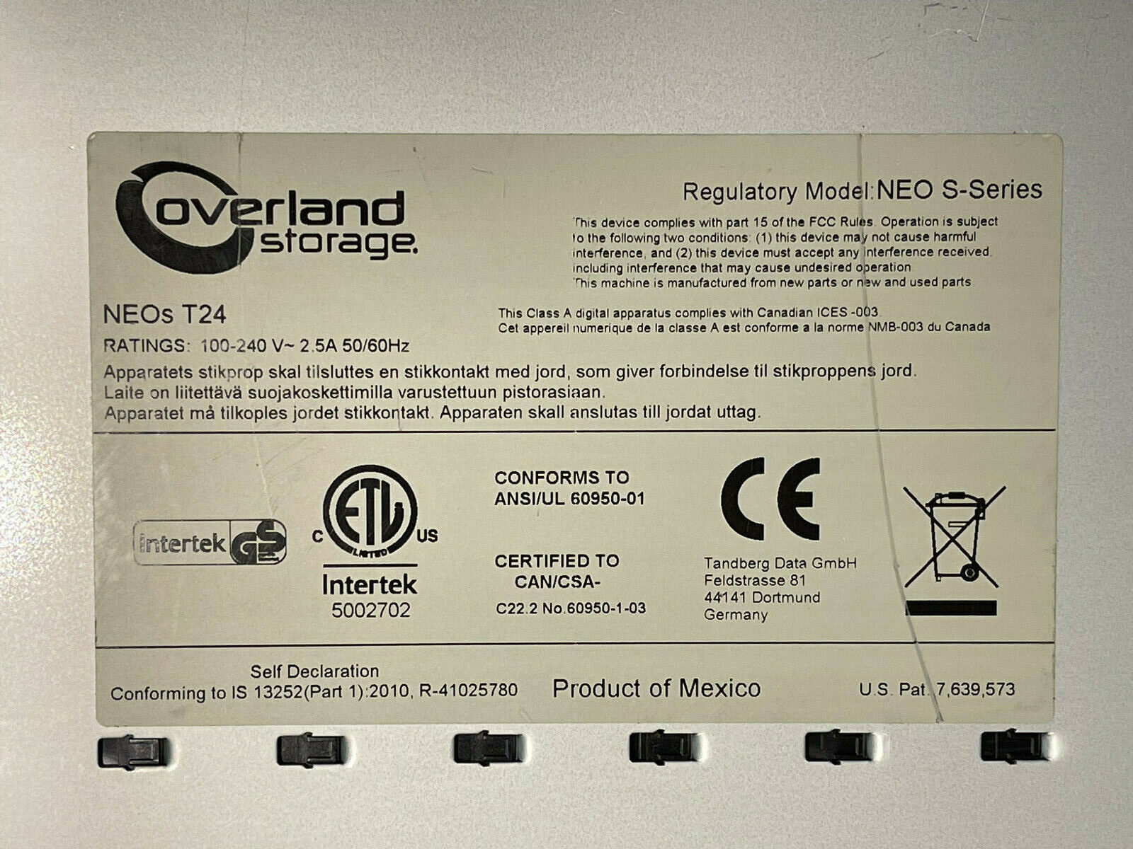 Overland Tandberg T24 NEO Series 24 Slot LTO Tape Robotic Autoloader Library.