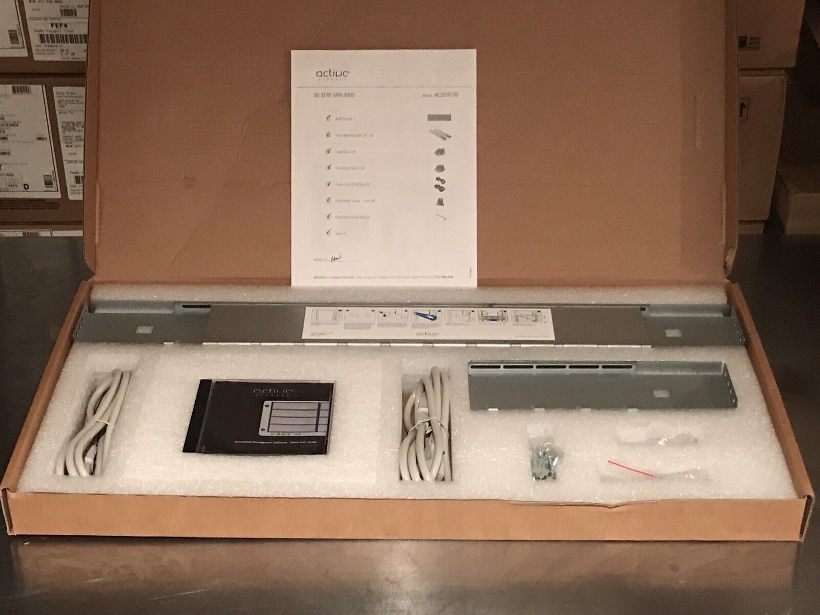 Active Storage Raid AC32SFC02 Accessory Kit Rev. 2.0 Rails Cords CD Screws Mac.