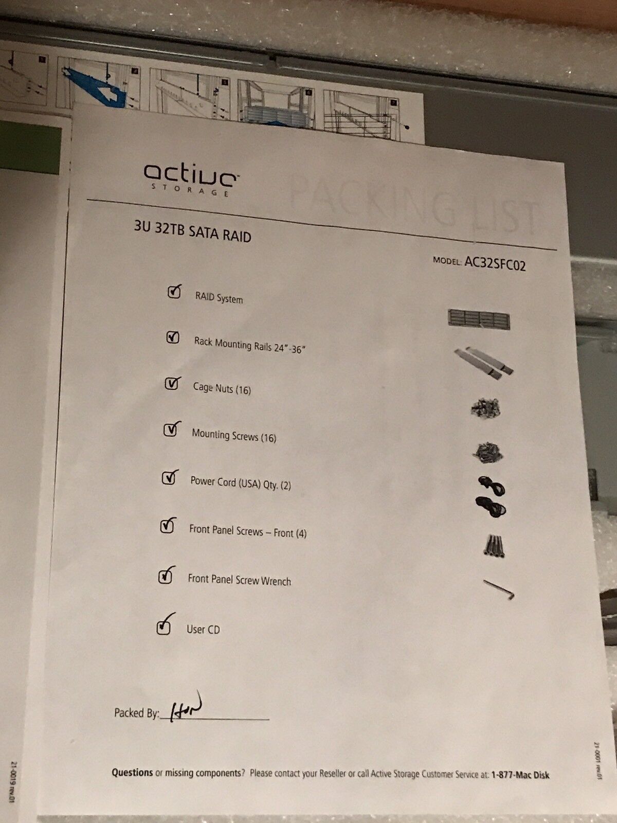 Active Storage Raid AC32SFC02 Accessory Kit Rev. 2.0 Rails Cords CD Screws Mac.