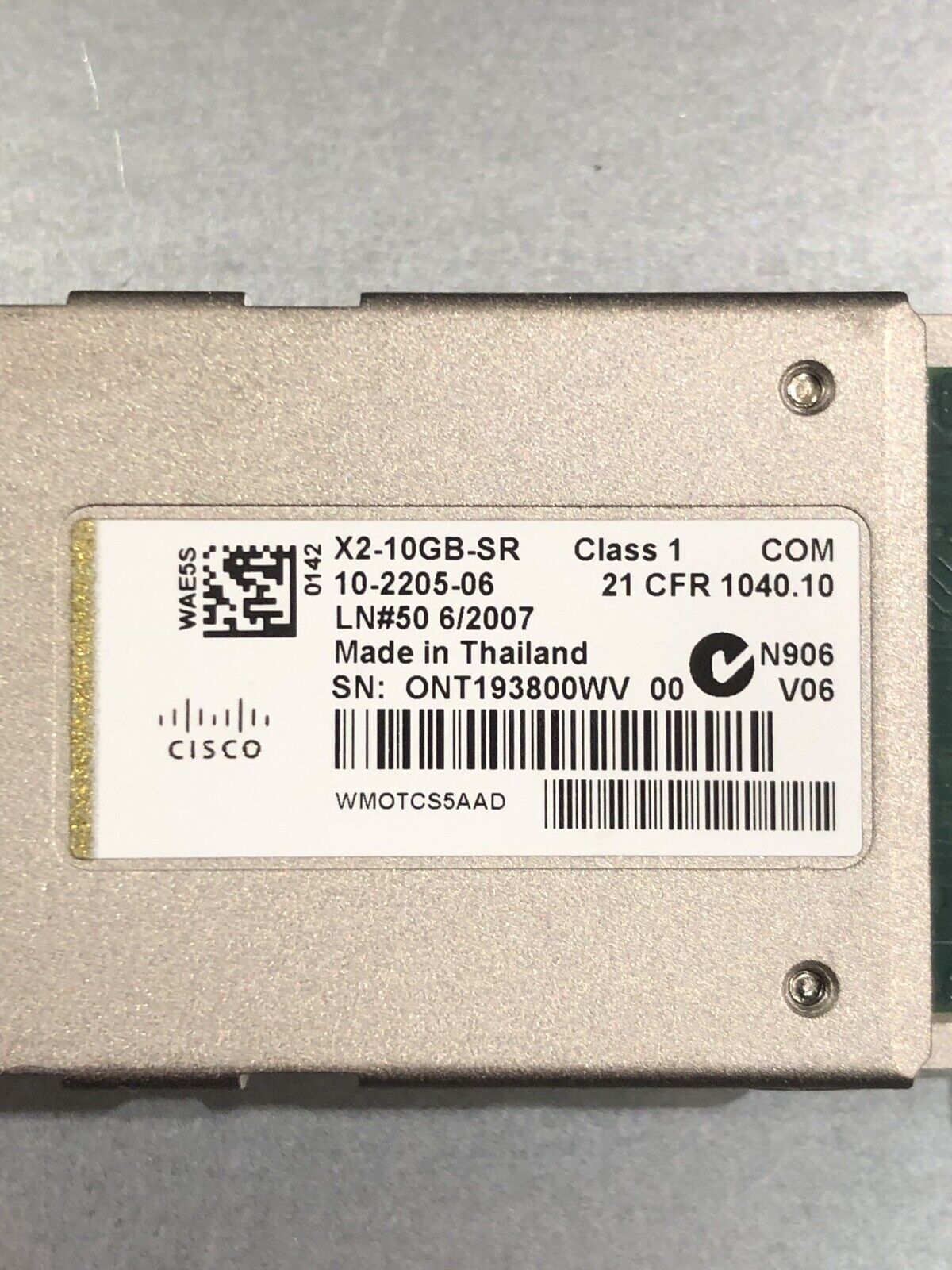 Cisco 10-2205-06 X2-10GB-SR 10GBASE-SR SC-SC Multi-Mode MMF 850nm Transceiver
