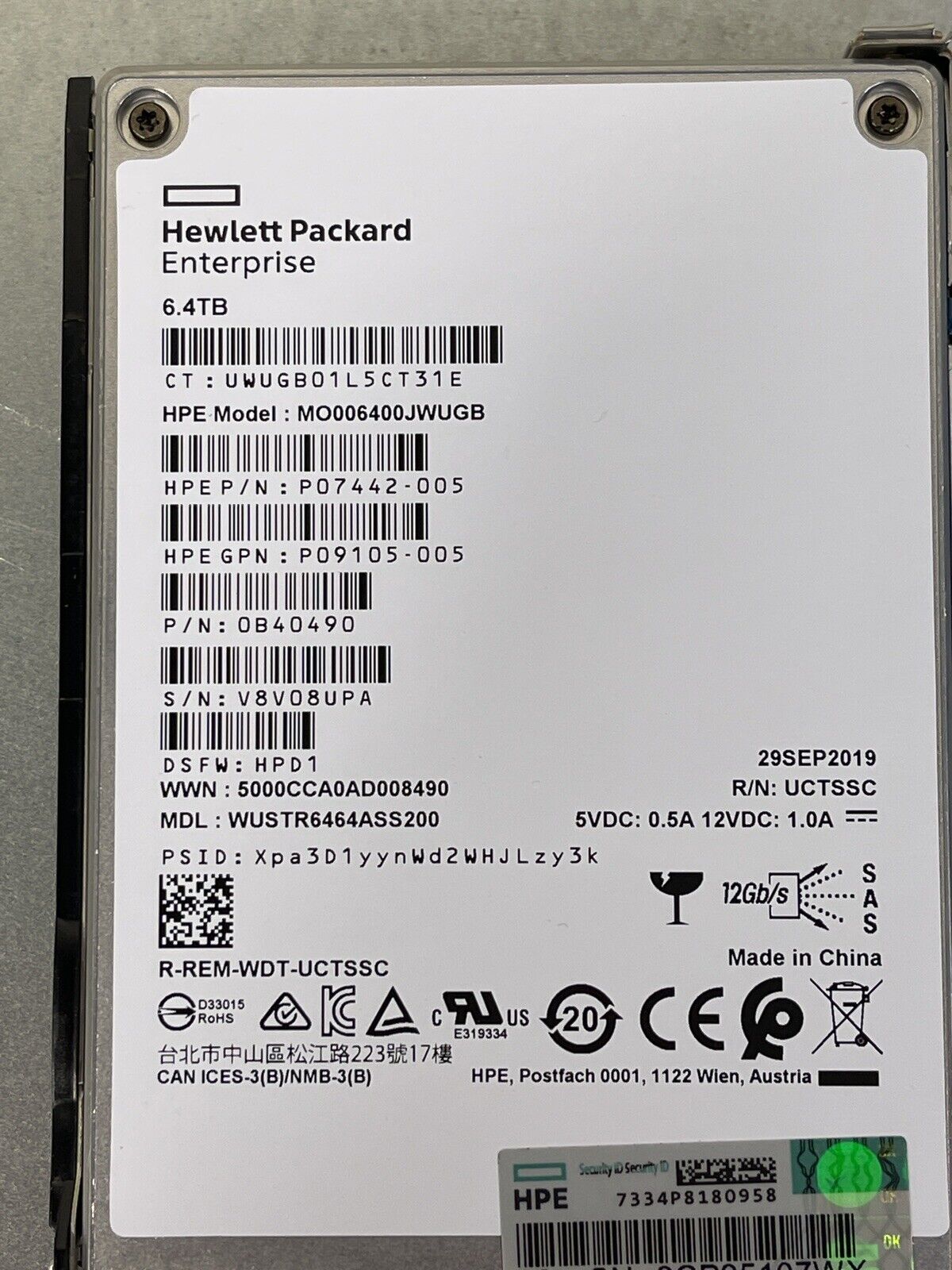 HPE P09926-001 6.4TB SAS 2.5" SFF Mixed Use SC MLC SSD Solid State Drive