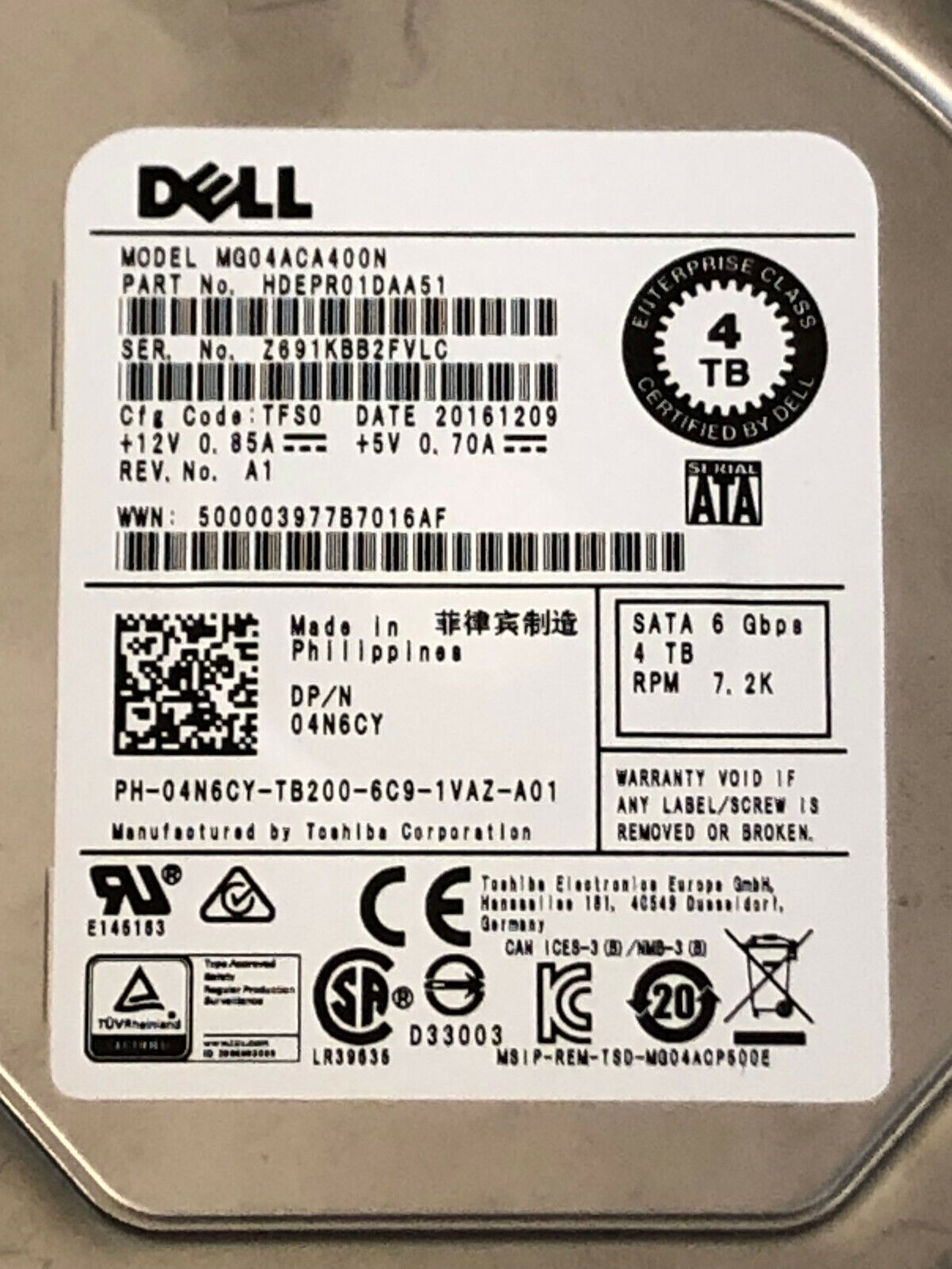 Dell 04N6CY 4TB SATA 6Gb/s 7.2K rpm 3.5" LFF HDD Hard Disk Drive