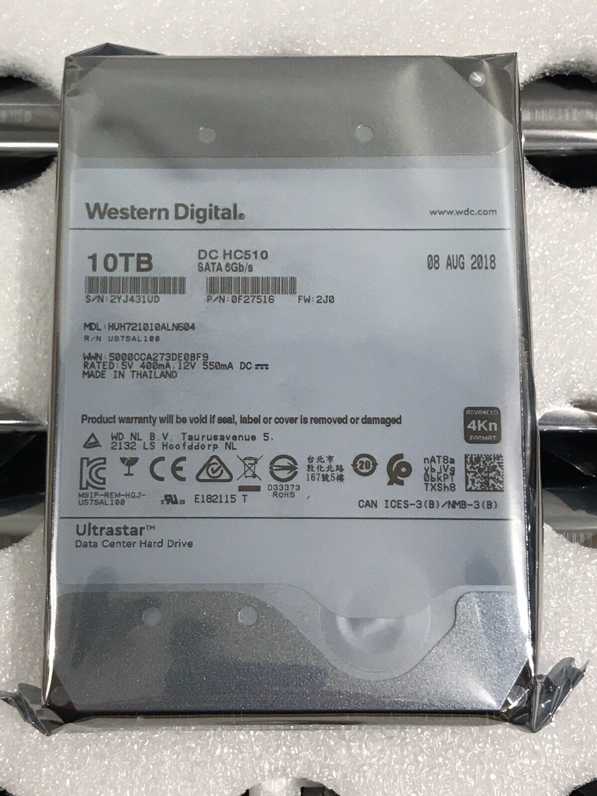 WD Ultrastar DC HC510 0F27516 10TB SATA 6Gb/s 7.2K rpm 3.5" LFF 4Kn HDD Hard Disk Drive