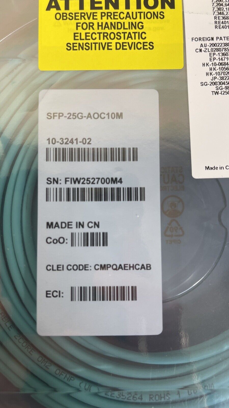 Cisco SFP-25G-AOC10M Active Optical Cable SFP28 OM2 25 Gigabit SFP AOC.
