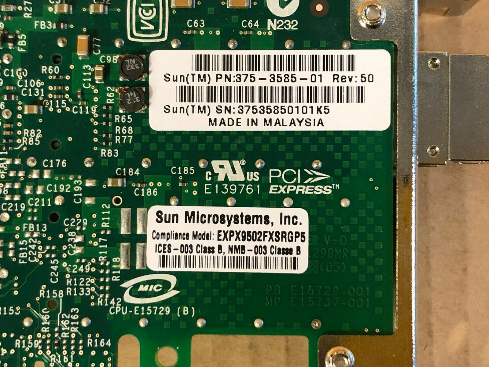 Intel Sun 375-3585-01 10Gb 10G XF SR Server Network Adapter NIC Card PCI-e Optical LC-LC.