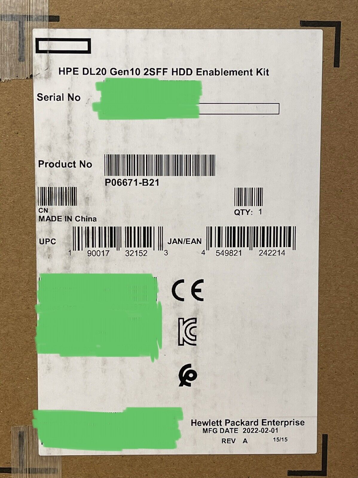 HPE P06671-B21 DL20 Gen10 2SFF 2x SFF HDD Enablement Kit Drive Cage Upgrade SC Add 2x Bays P07892-001 775401-001.