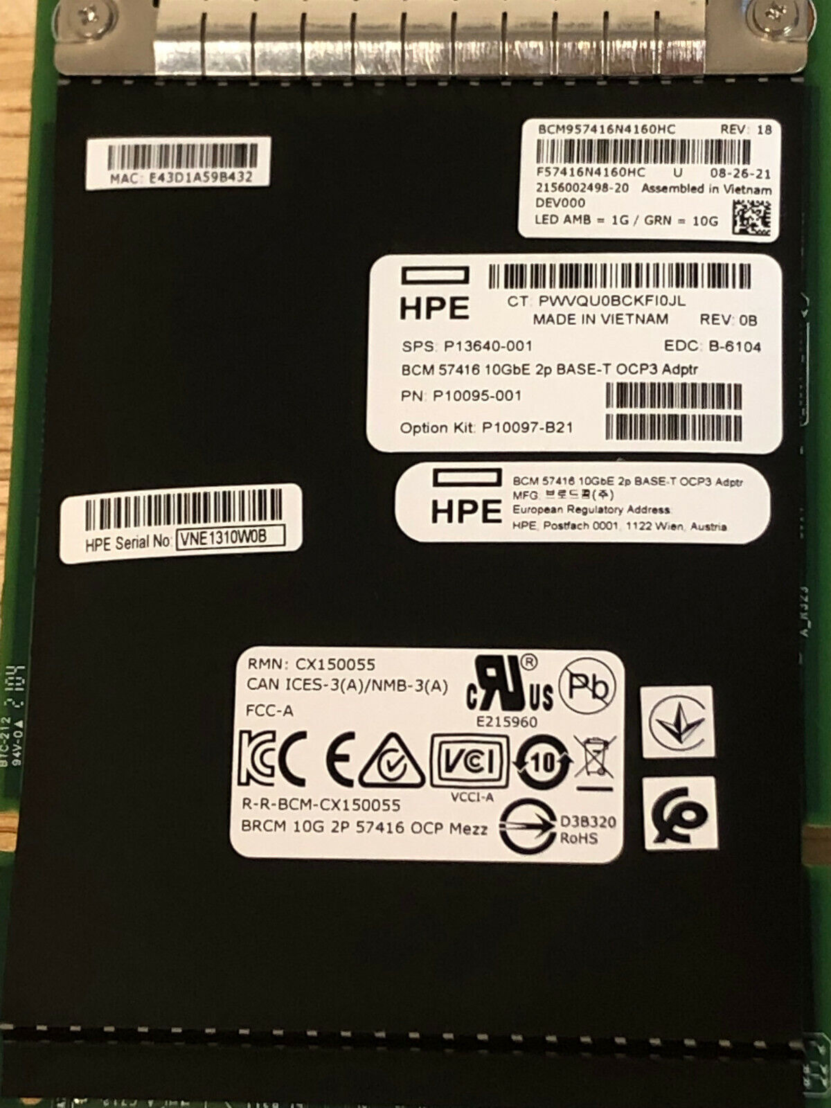 HPE P10097-B21 Broadcom 10Gb 2-port Ethernet BASE-T OCP3 Adapter Gen10 Plus and V2 P10095-001 P13640-001 10GbE 2P Base-T Adptr 10Gigabit 10GbE 10G RJ45.